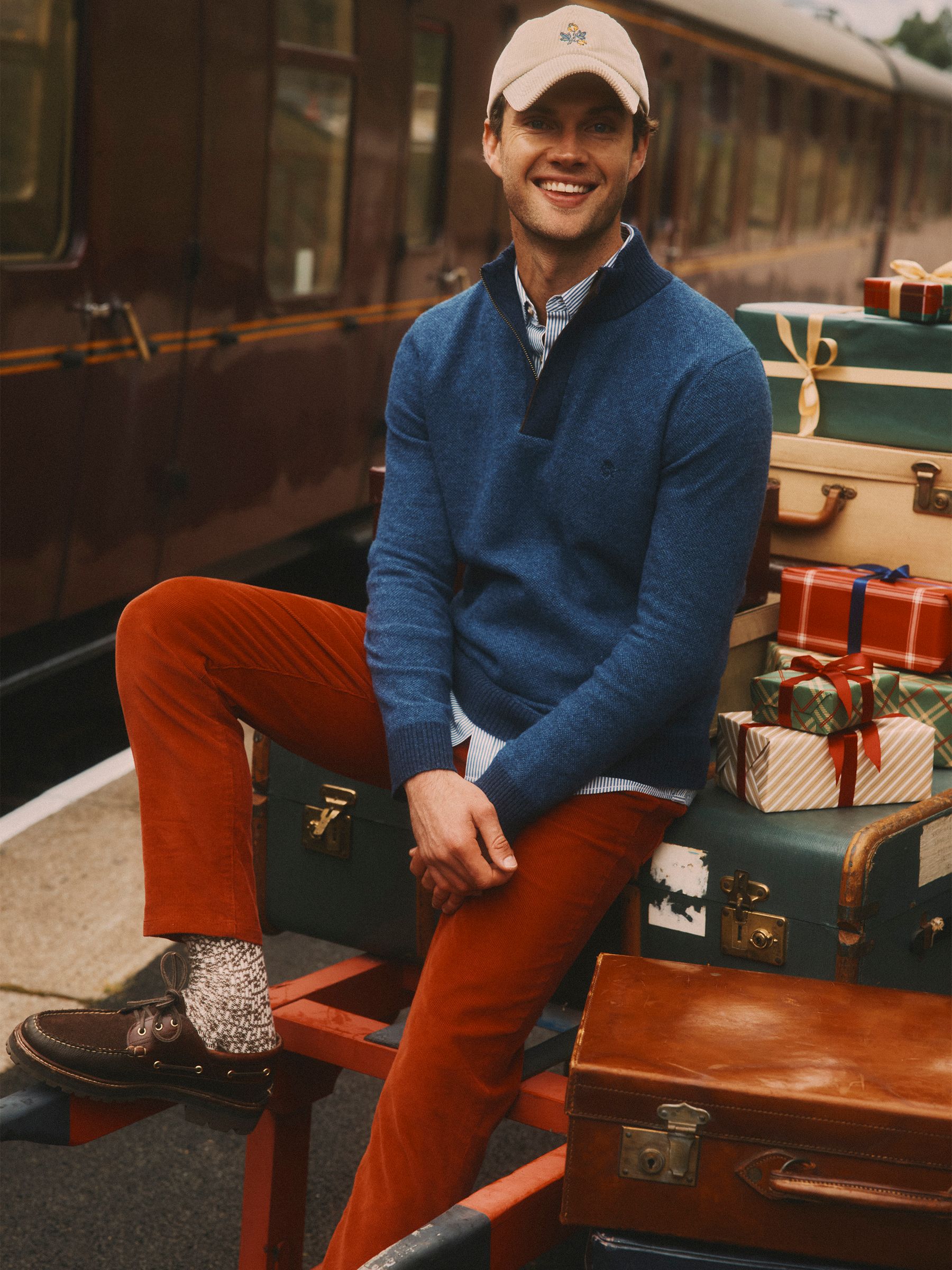 Highland Blue Wool-Rich Button Quarter Zip Jumper - Image 1 of 7