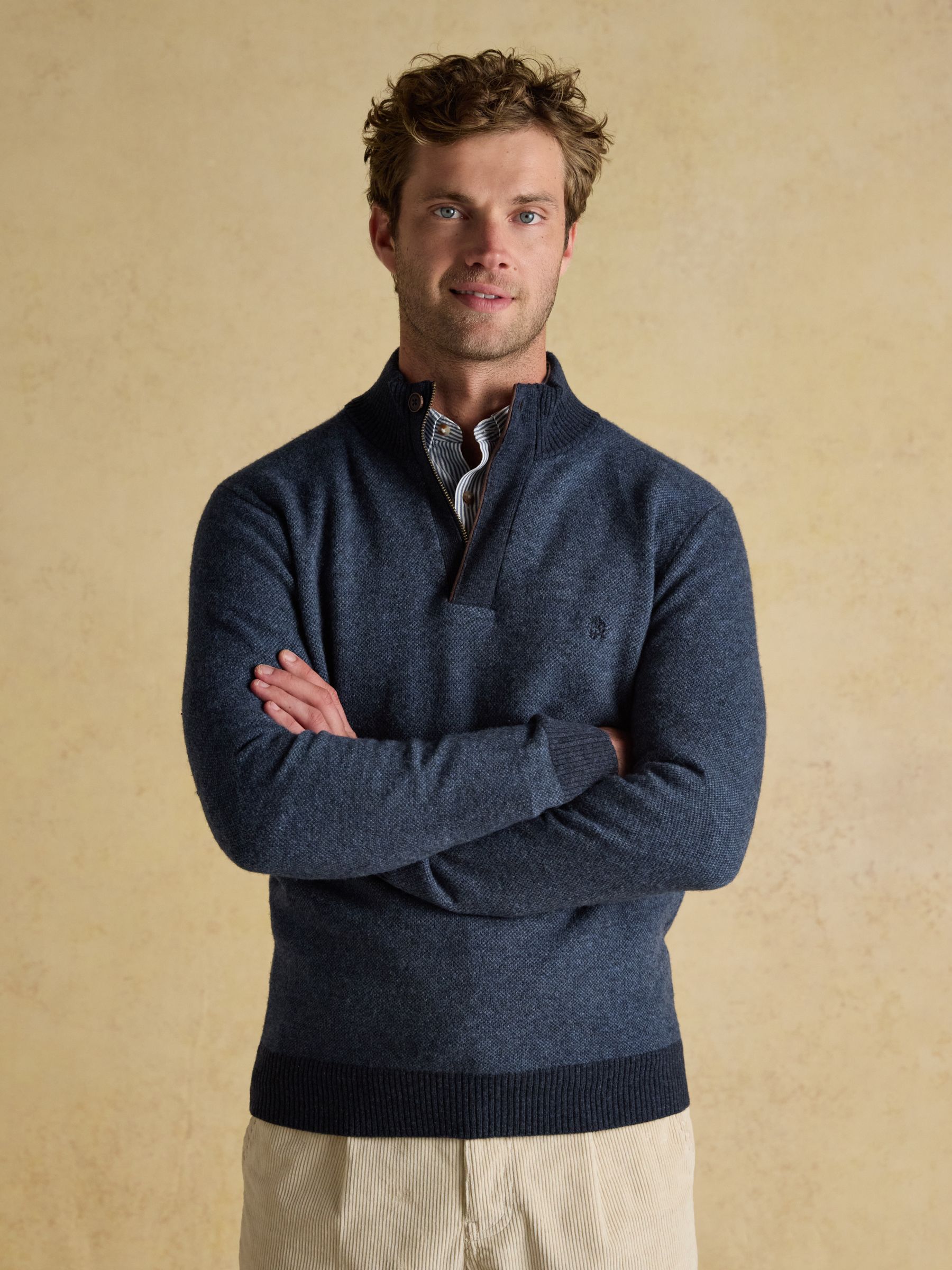 Highland Blue Wool-Rich Button Quarter Zip Jumper - Image 2 of 7