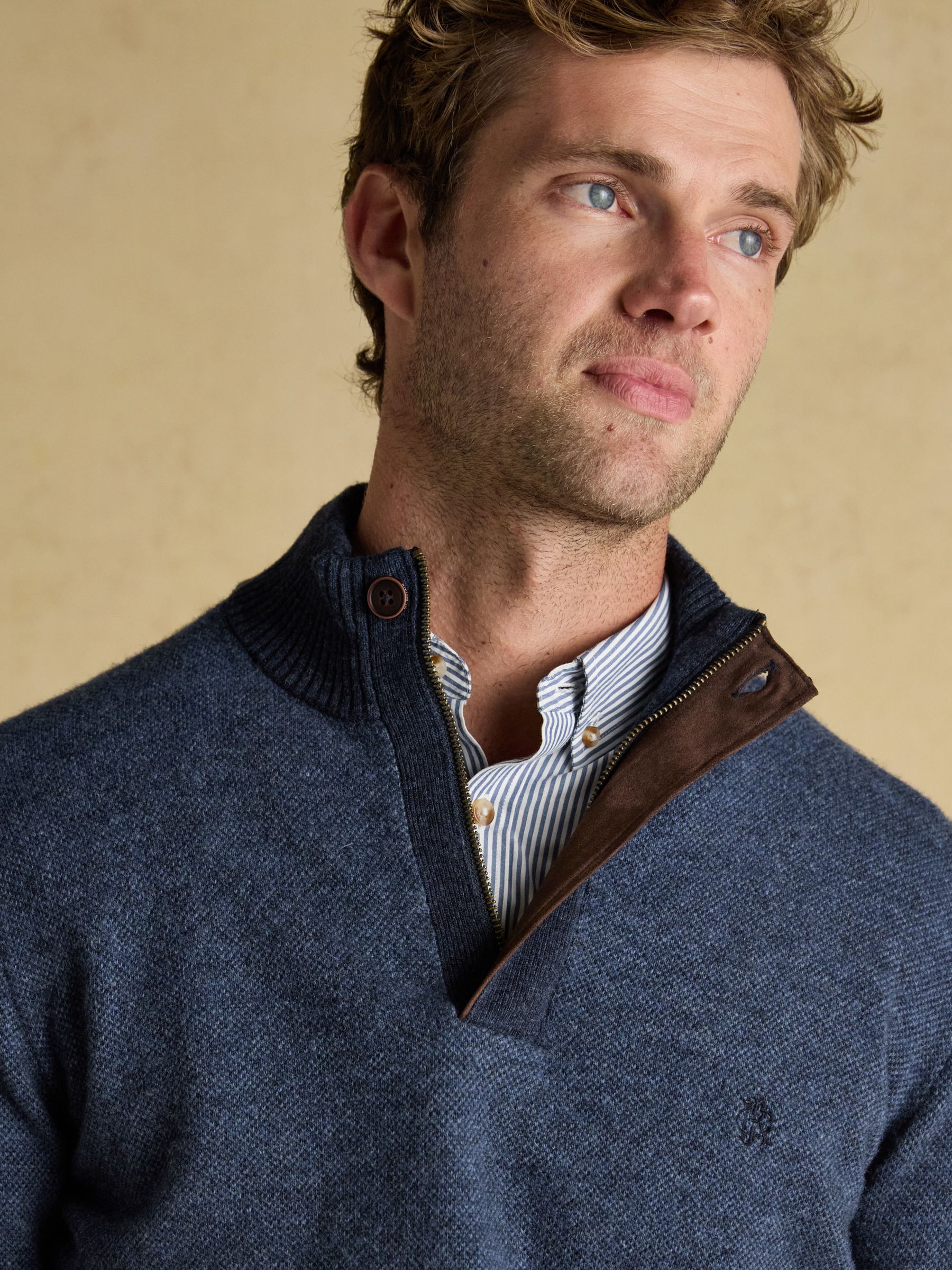 Highland Blue Wool-Rich Button Quarter Zip Jumper - Image 6 of 7