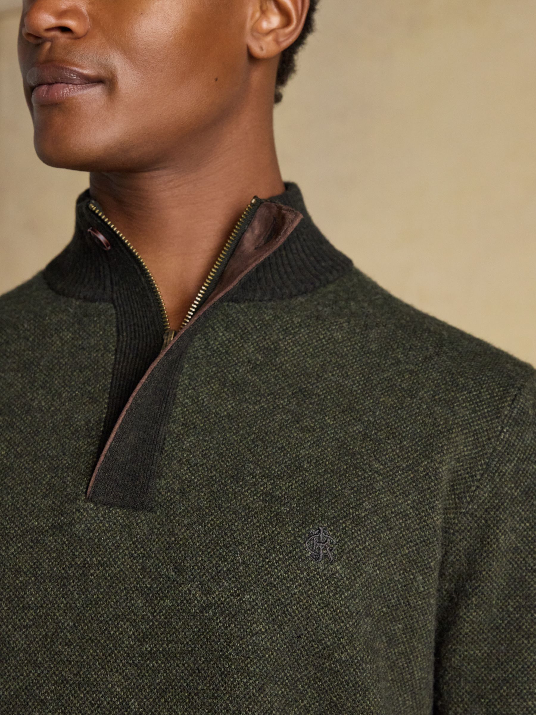 Highland Dark Green Wool-Rich Button Quarter Zip Jumper - Image 10 of 12