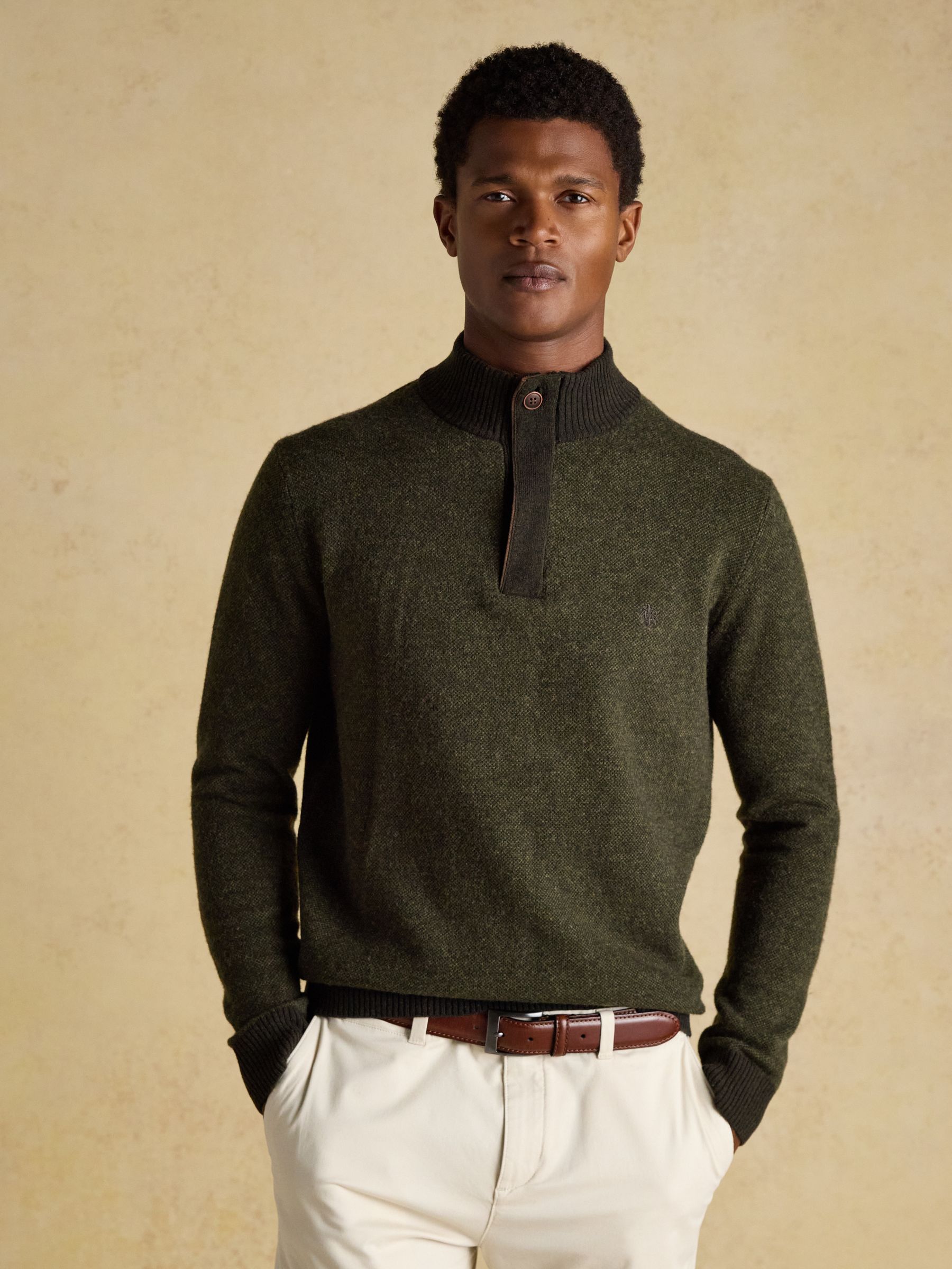 Highland Dark Green Wool-Rich Button Quarter Zip Jumper - Image 3 of 12