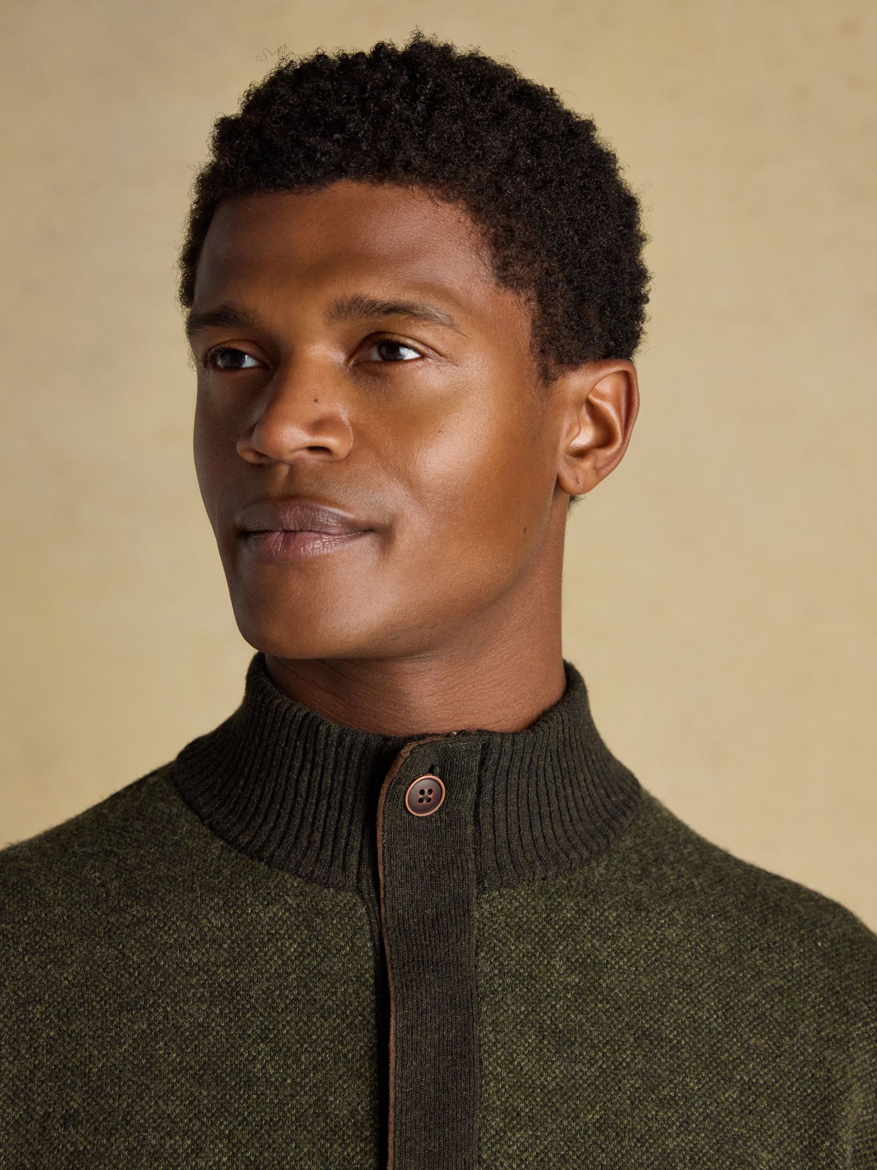 Highland Dark Green Wool-Rich Button Quarter Zip Jumper - Image 6 of 12