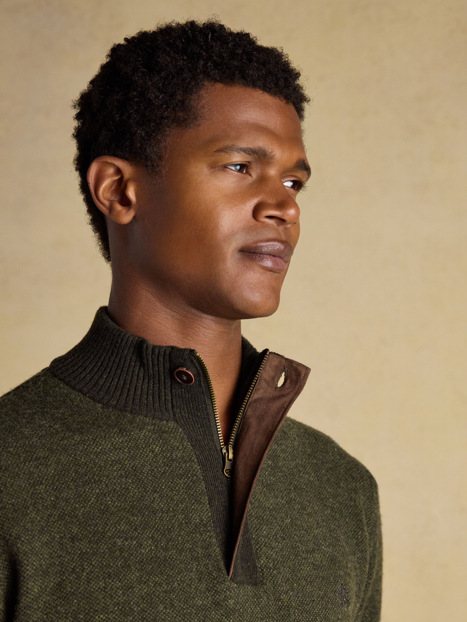Highland Dark Green Wool-Rich Button Quarter Zip Jumper - Image 8 of 12