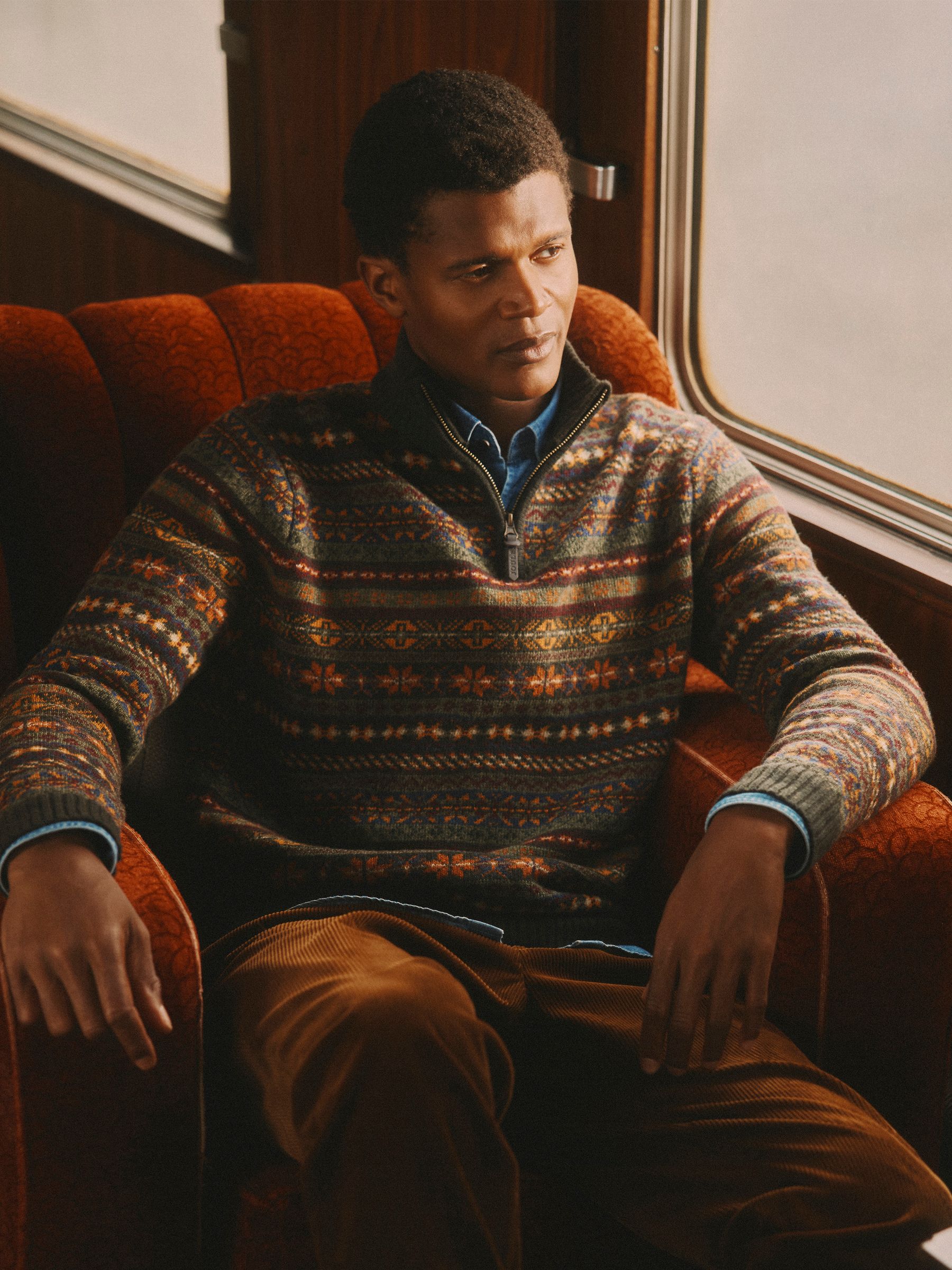 Milligan Wool-Rich Green Quarter Zip Fair Isle Jumper - Image 1 of 9