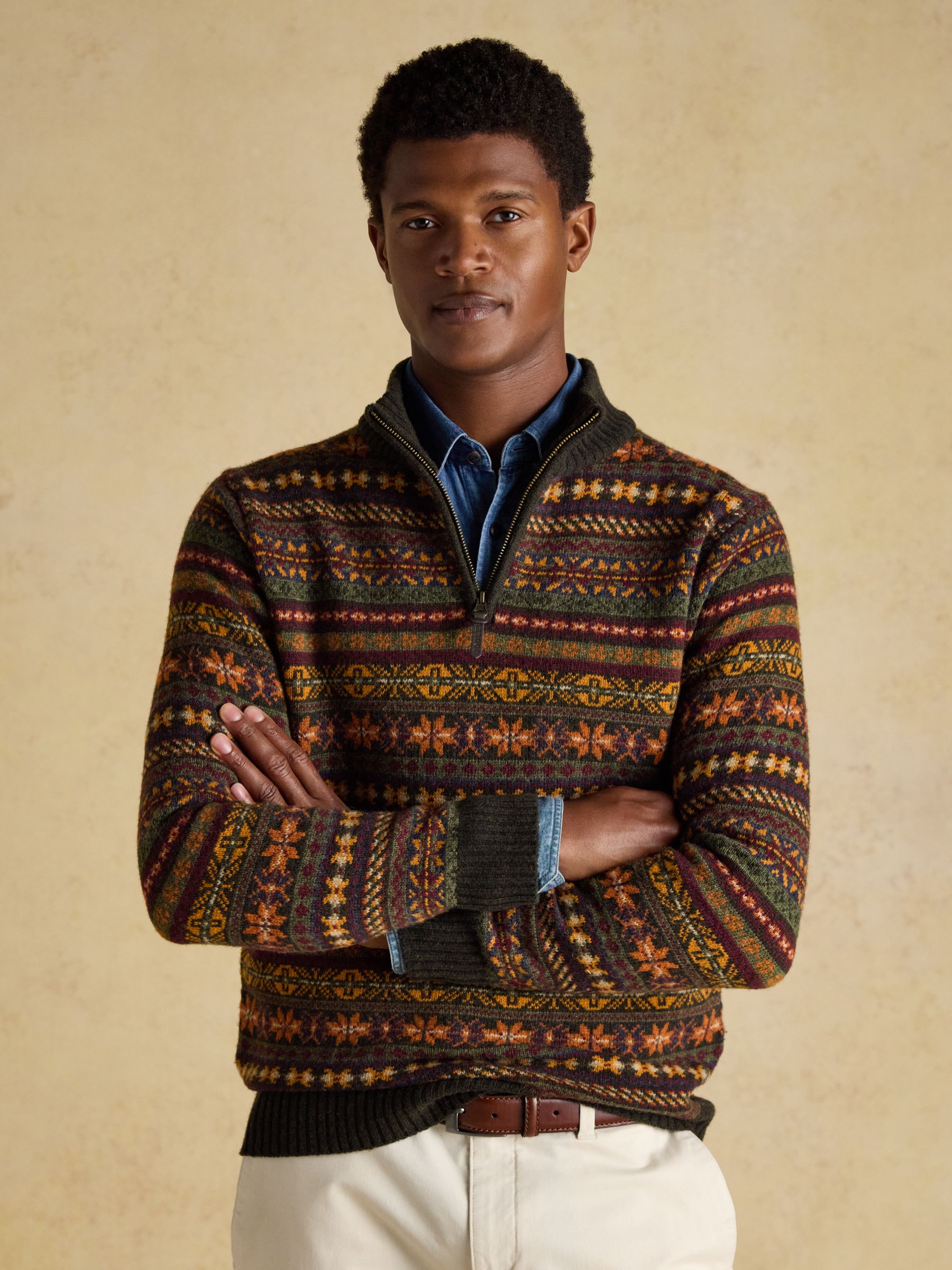 Milligan Wool-Rich Green Quarter Zip Fair Isle Jumper - Image 2 of 9
