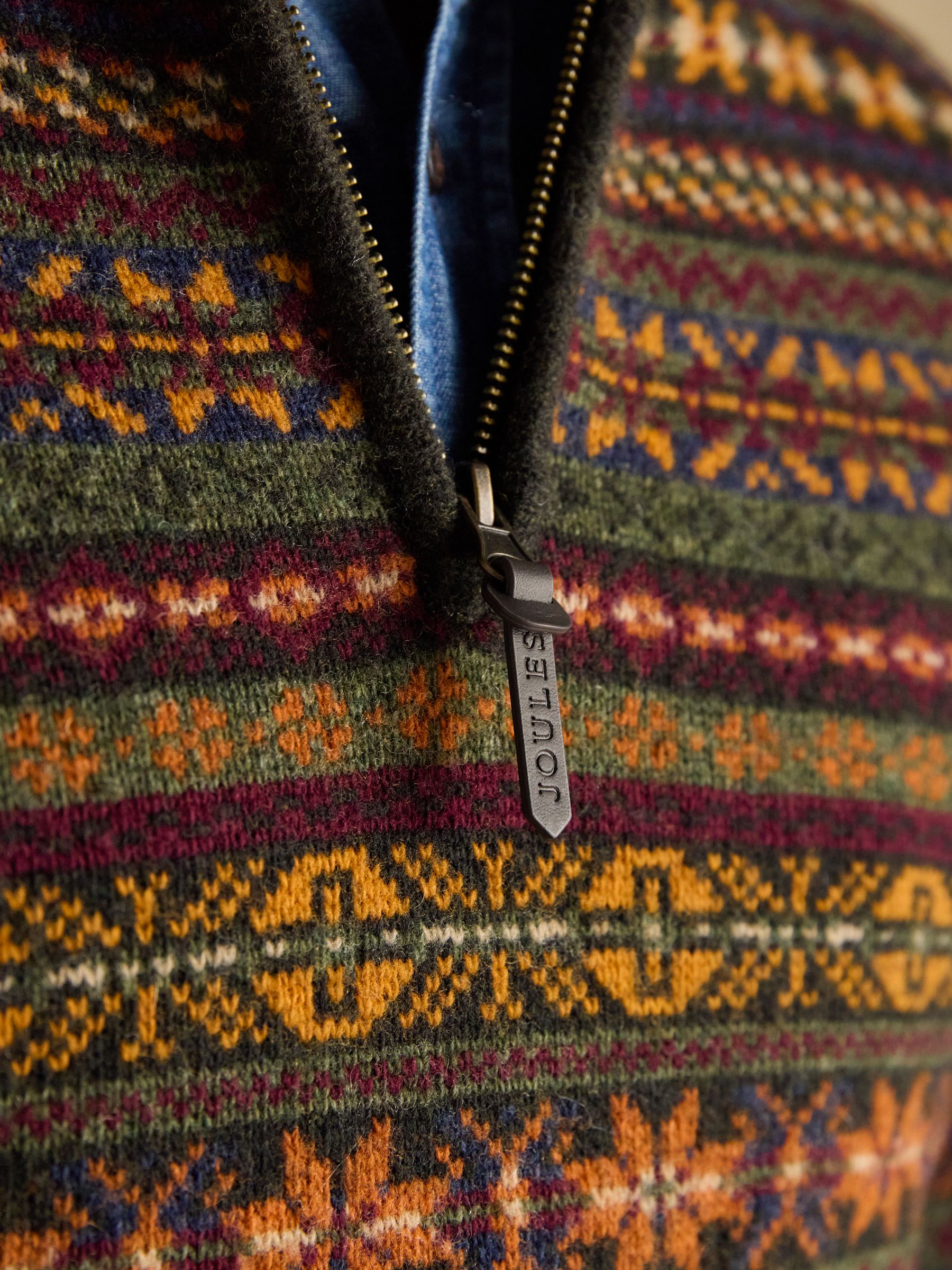 Milligan Wool-Rich Green Quarter Zip Fair Isle Jumper - Image 5 of 9