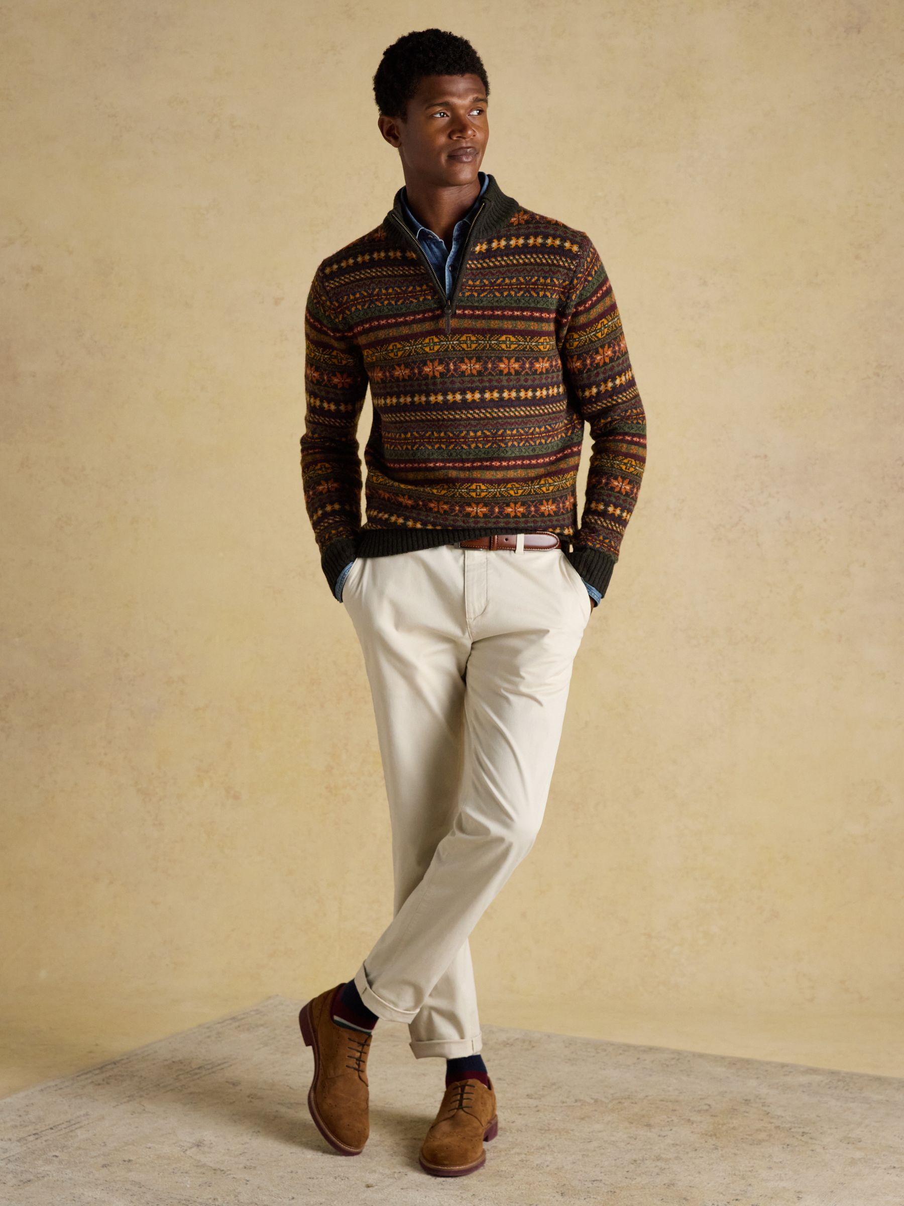 Milligan Wool-Rich Green Quarter Zip Fair Isle Jumper - Image 6 of 9