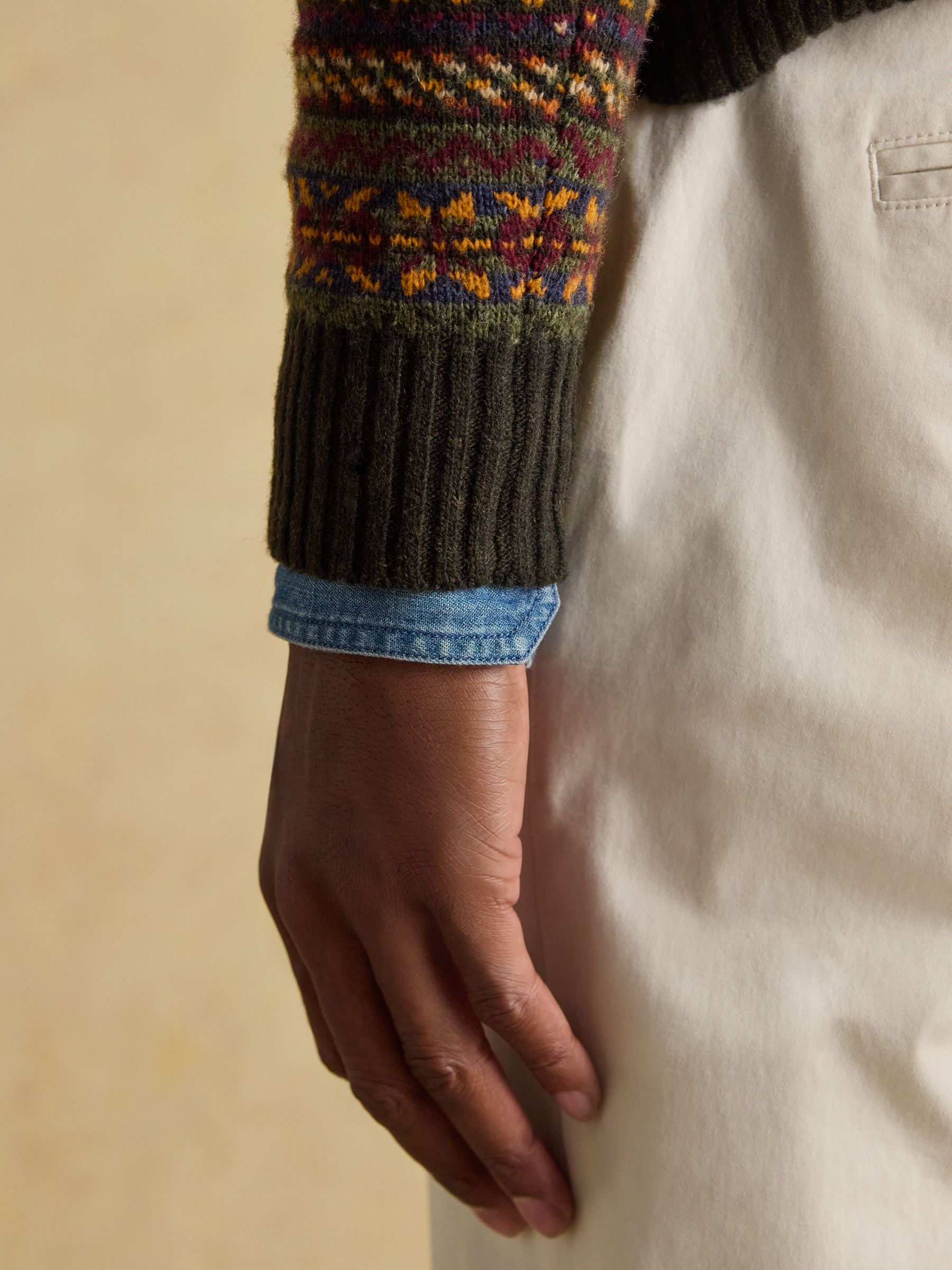 Milligan Wool-Rich Green Quarter Zip Fair Isle Jumper - Image 8 of 9