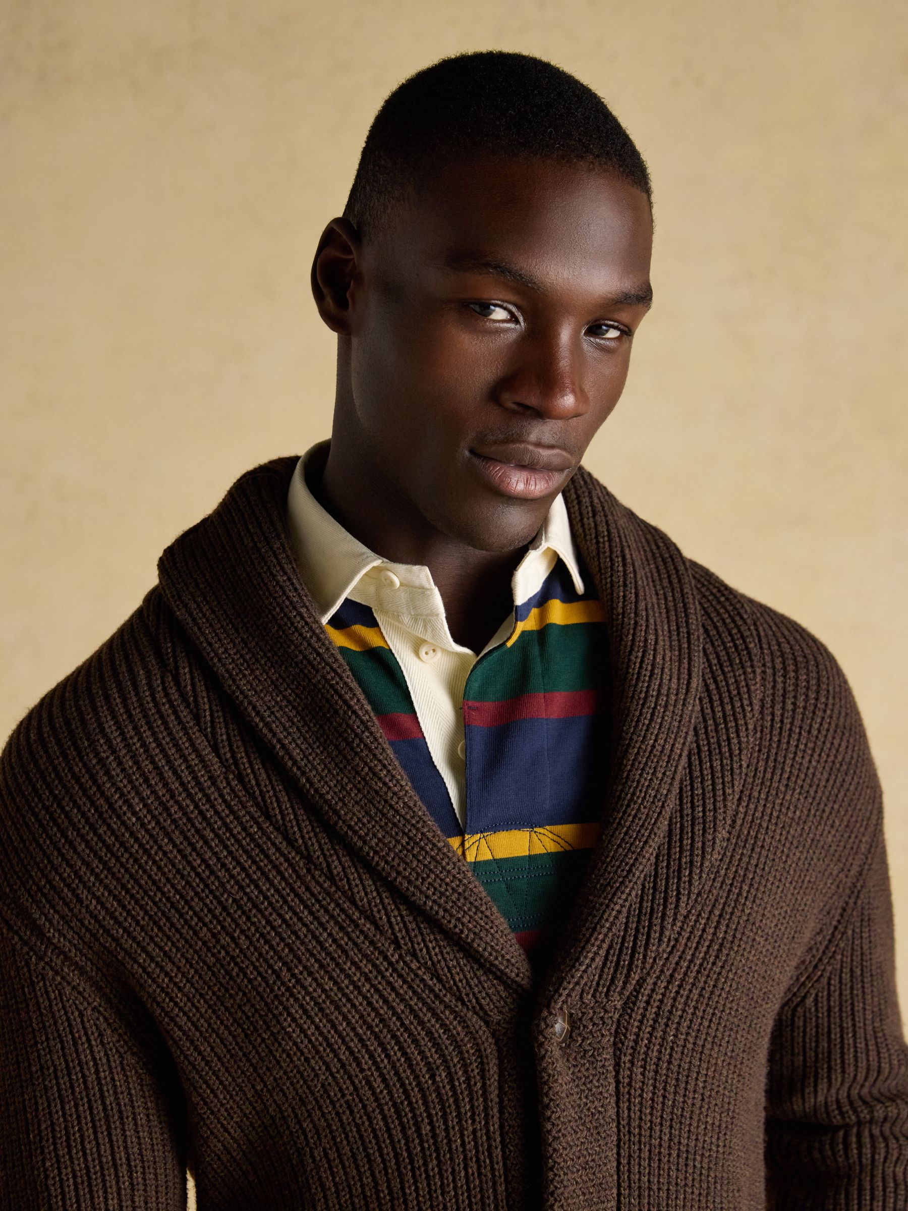 ミュージシャン CHRONOIZM COLLARED CARDIGAN <BROWN> XXL Harrison Brown Shawl Cardigan | Joules