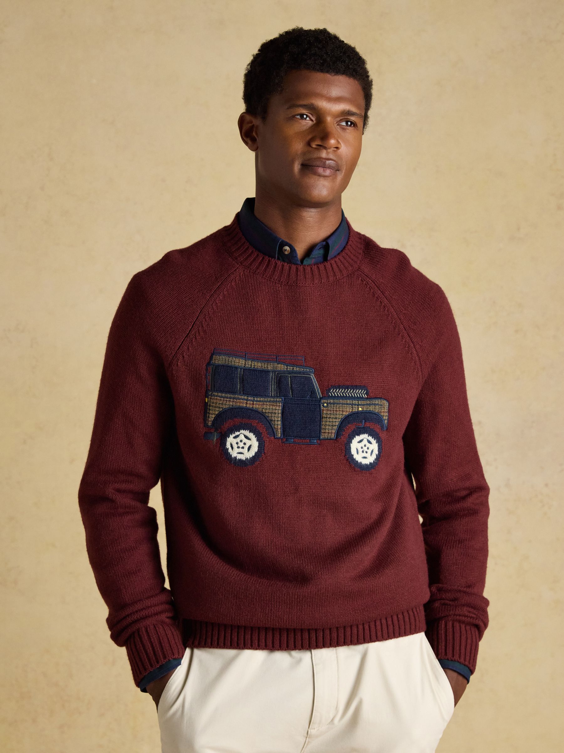 4x4 Burgundy Red Intarsia Crew Neck Jumper - Image 2 of 8