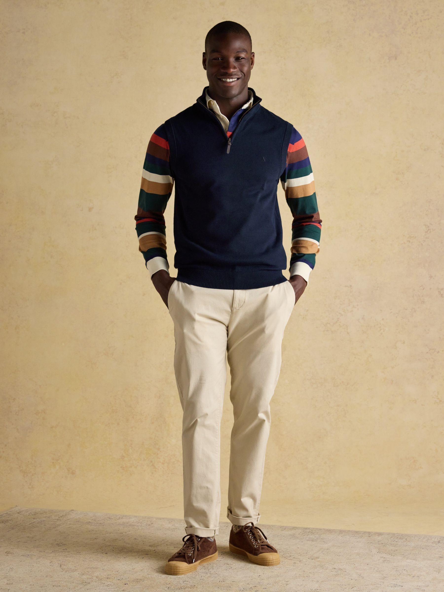 Hillside Navy Quarter Zip Knitted Tank Top - Image 3 of 8