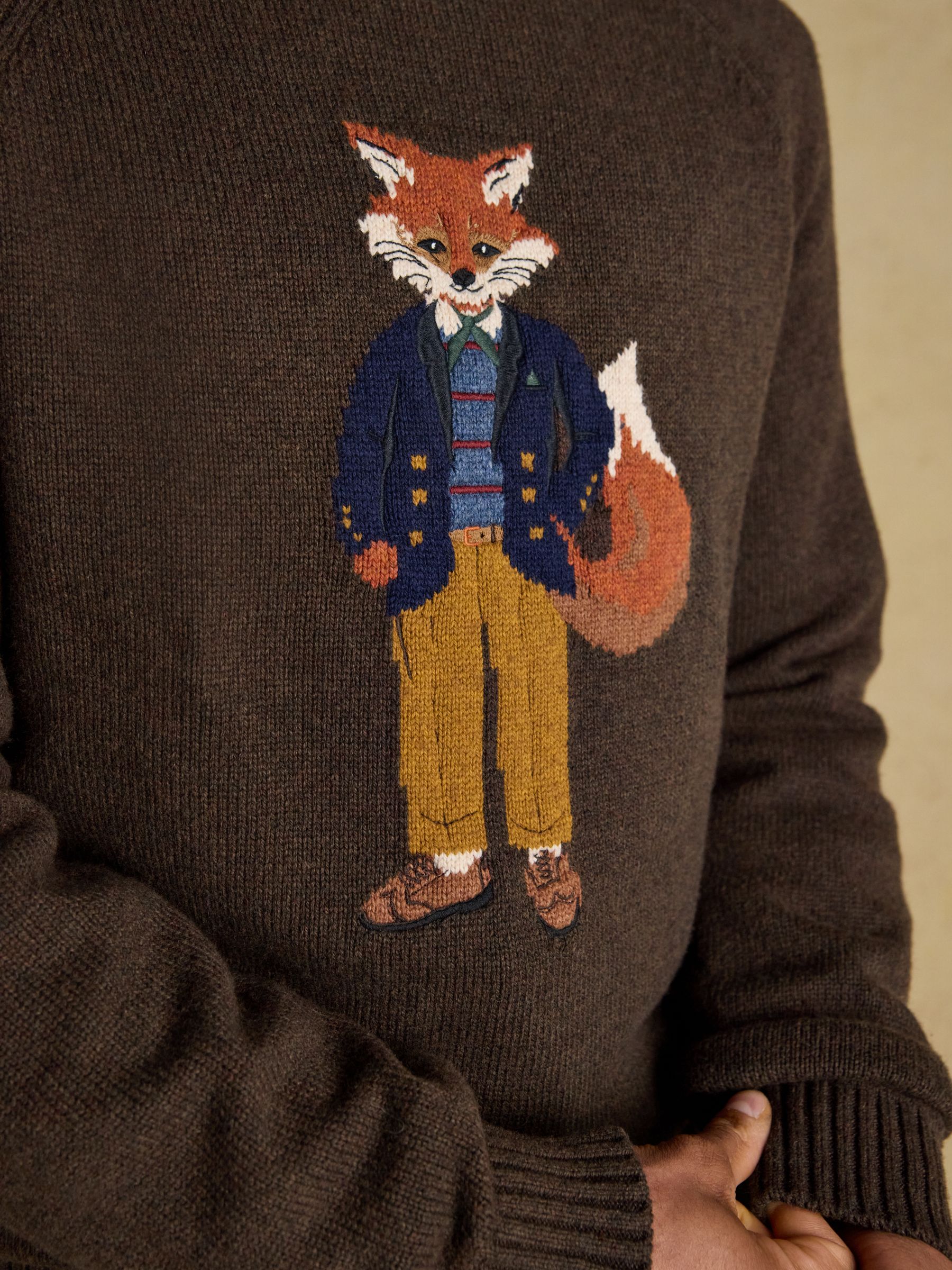 Jonty Fox Brown Intarsia Crew Knit Jumper - Image 7 of 9