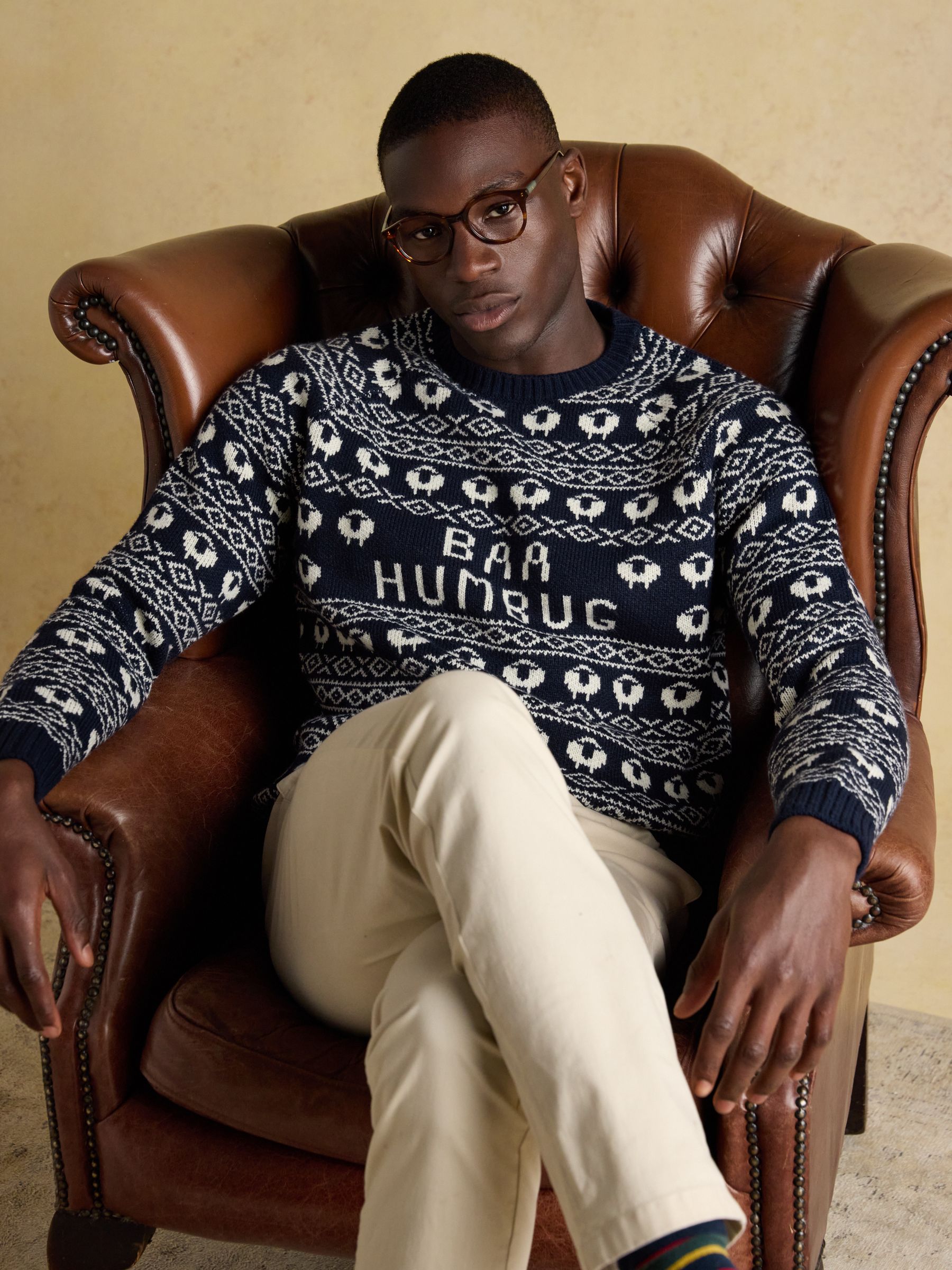 Baa Humbug Navy Intarsia Christmas Jumper - Image 6 of 11