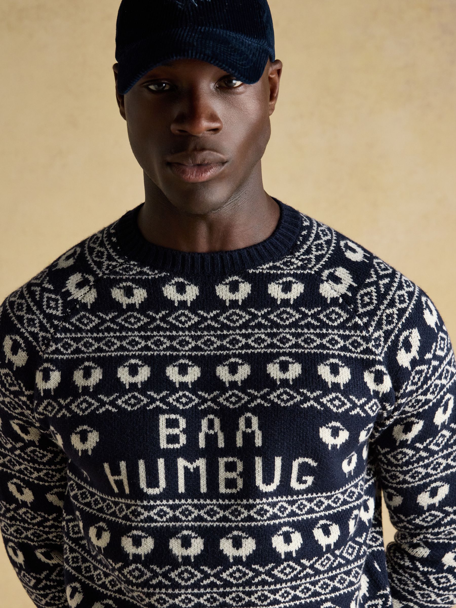 Baa Humbug Navy Intarsia Christmas Jumper - Image 9 of 11