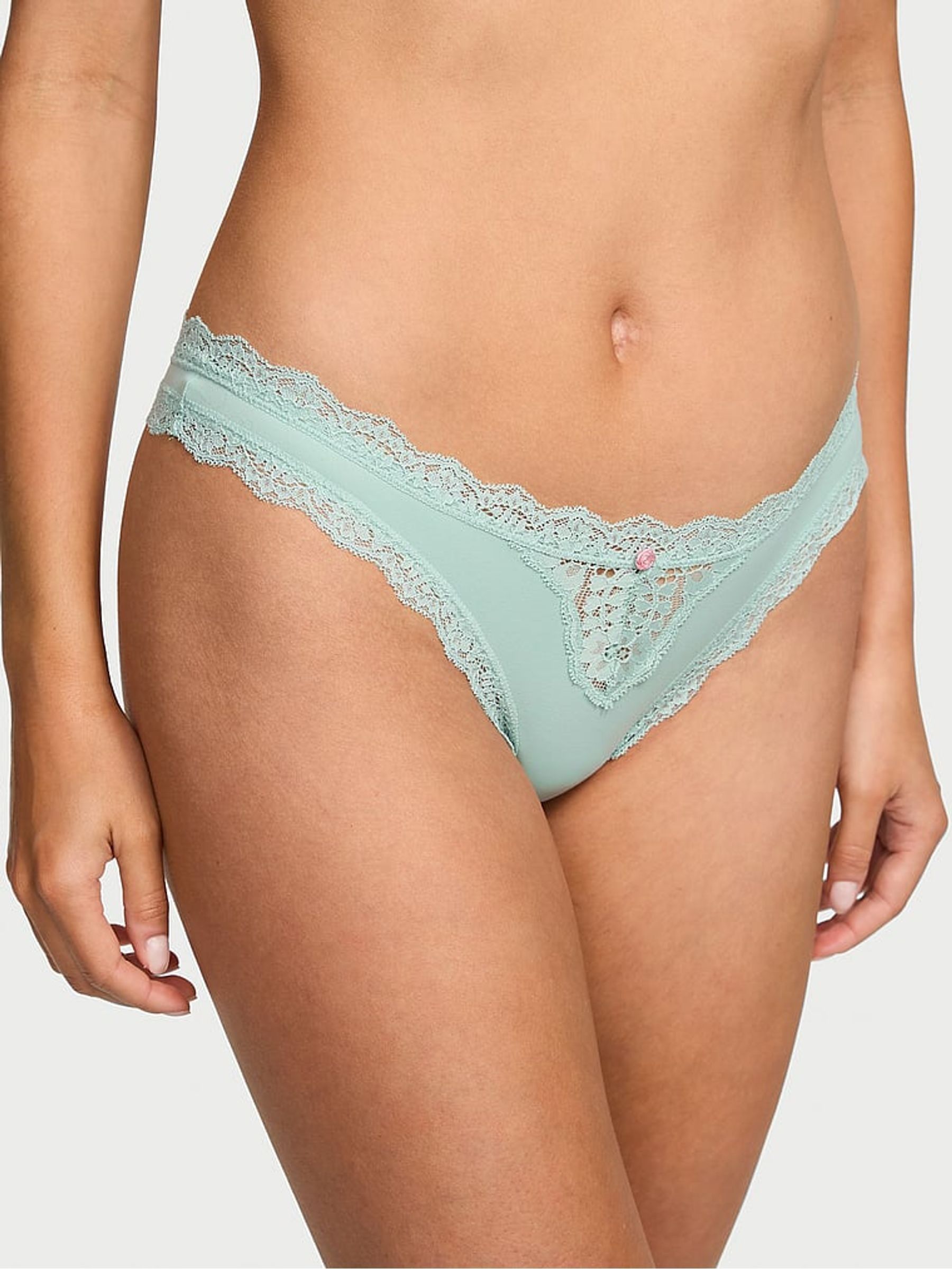 Silent Green Lace Trim Thong Knickers - Image 1 of 2