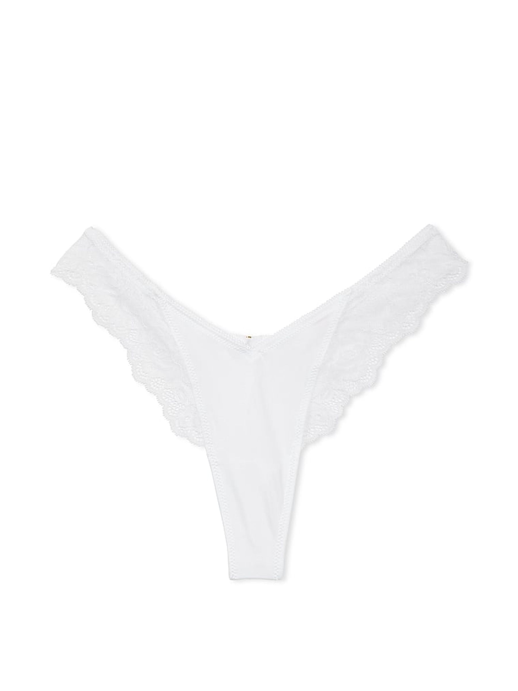 White Thong Rose Lace Trim Knickers - Image 3 of 3