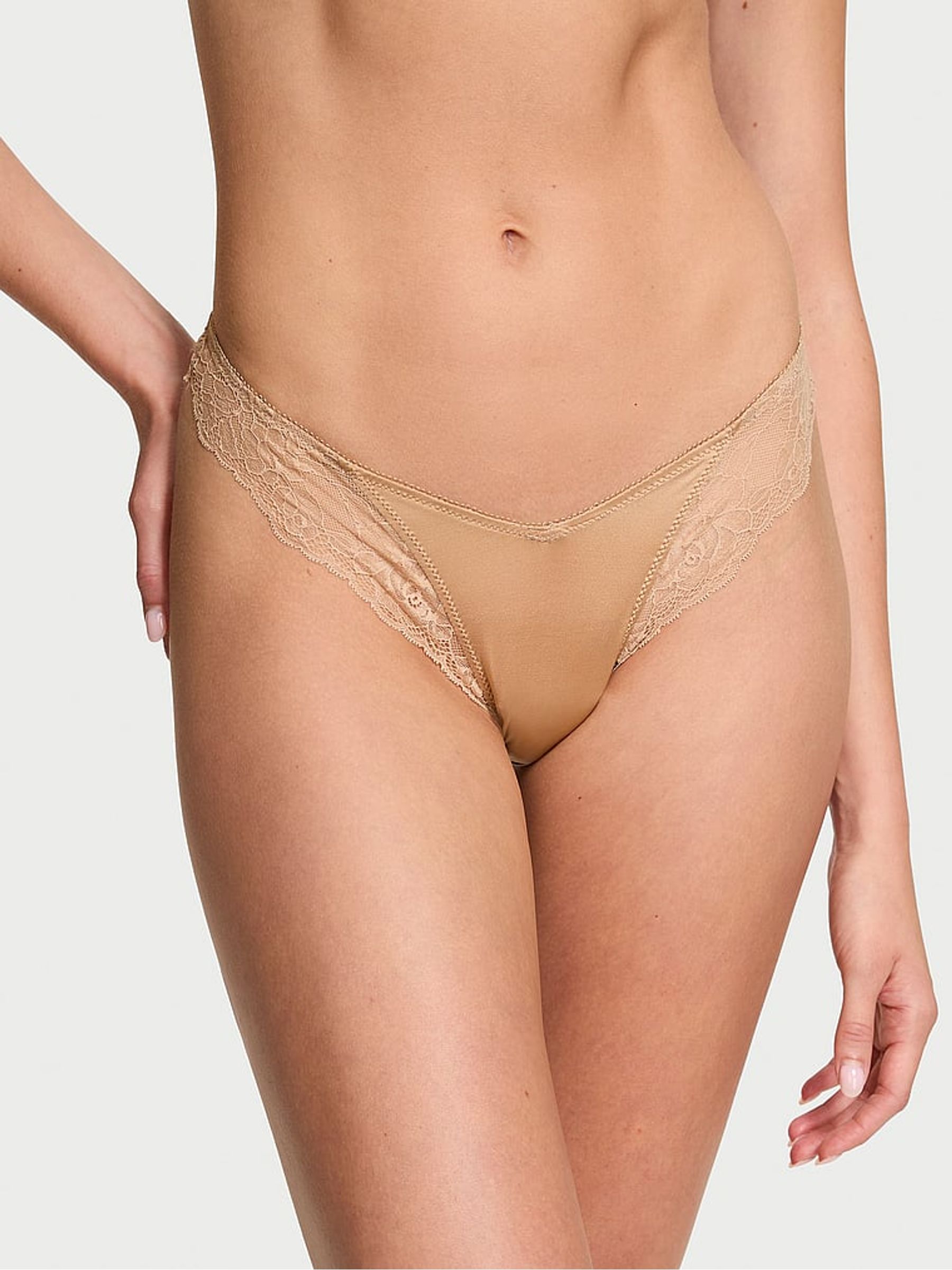 Praline Nude Thong Rose Lace Trim Knickers - Image 1 of 3
