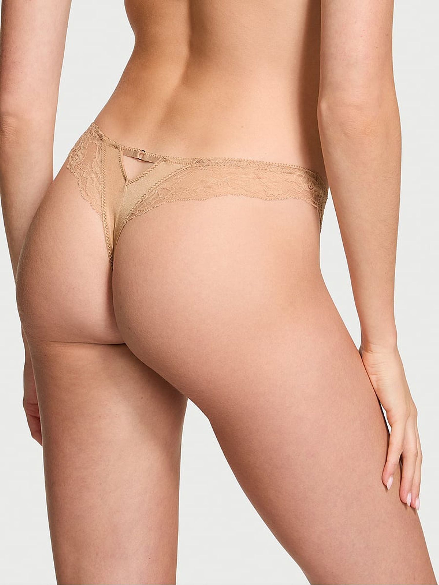 Praline Nude Thong Rose Lace Trim Knickers - Image 2 of 3