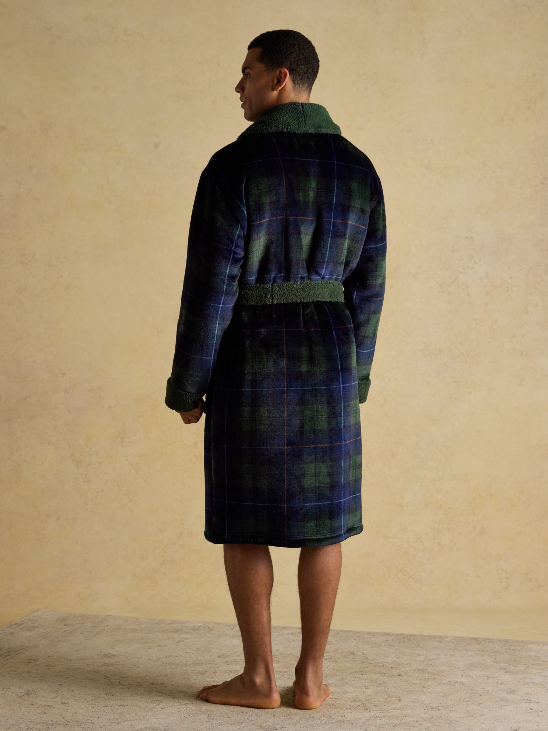 Montague Green/Navy Fleece Dressing Gown - Image 2 of 7