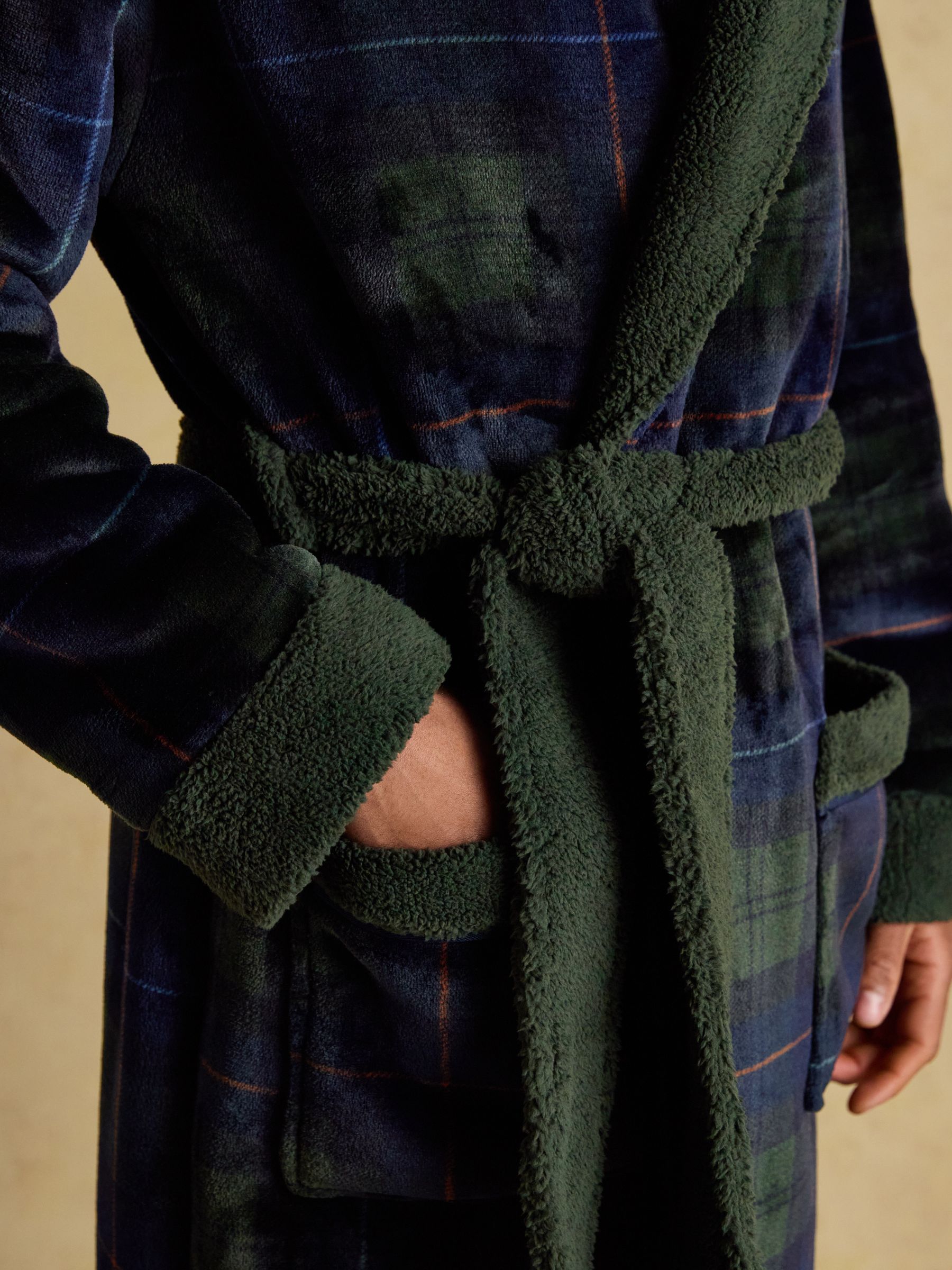Montague Green/Navy Fleece Dressing Gown - Image 4 of 7