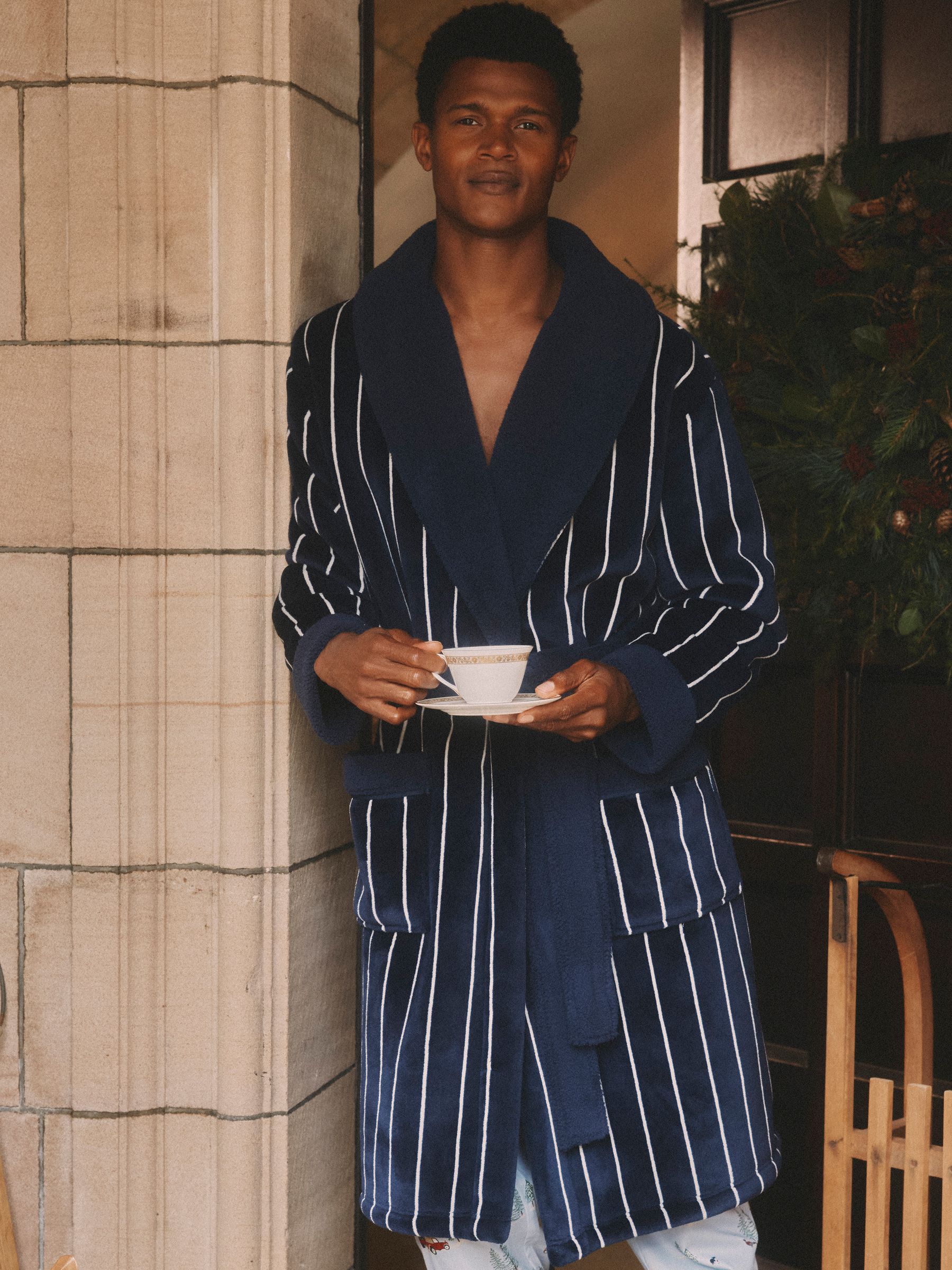 Montague Navy Fleece Dressing Gown - Image 1 of 9