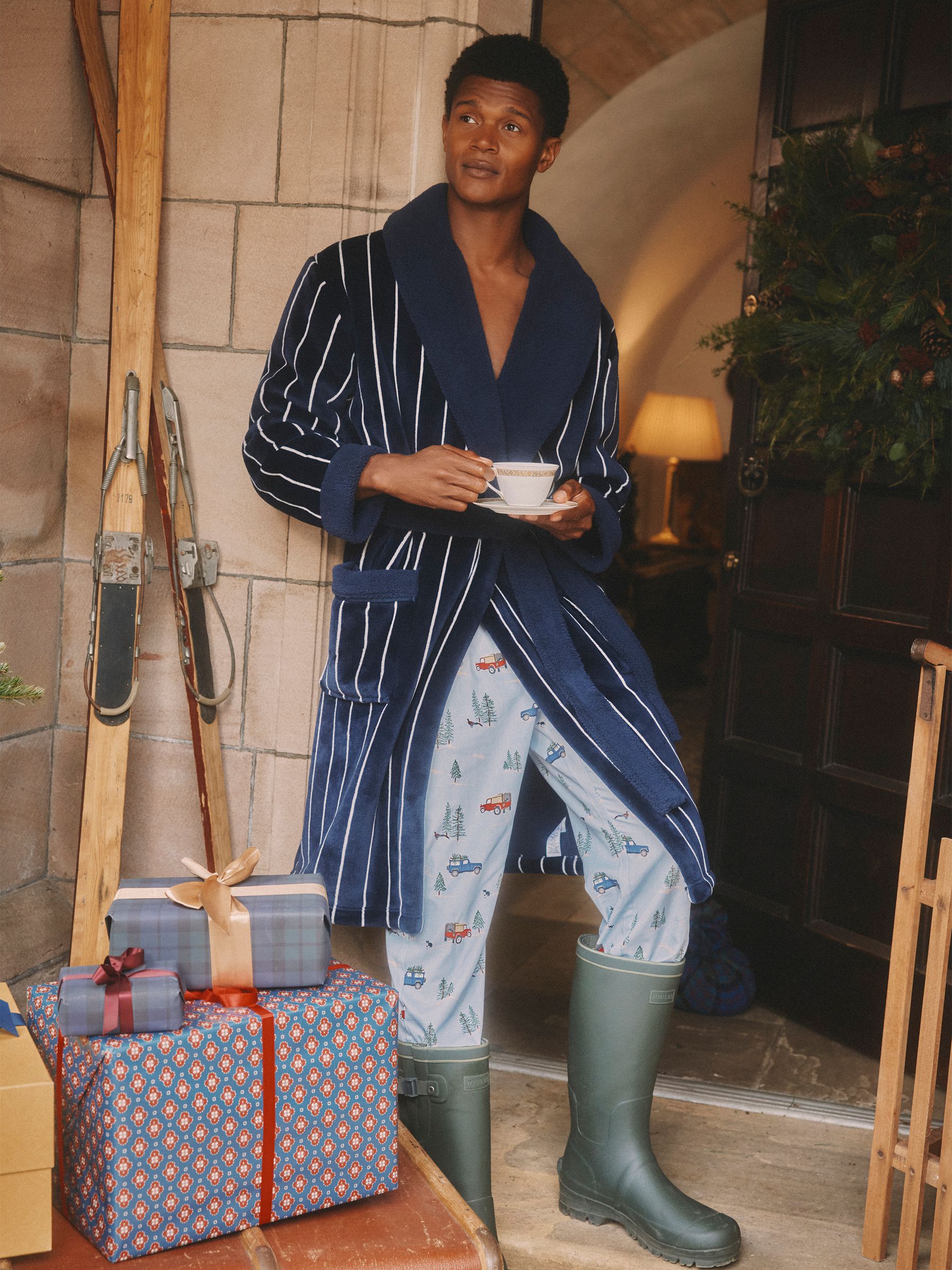 Montague Navy Fleece Dressing Gown - Image 2 of 9