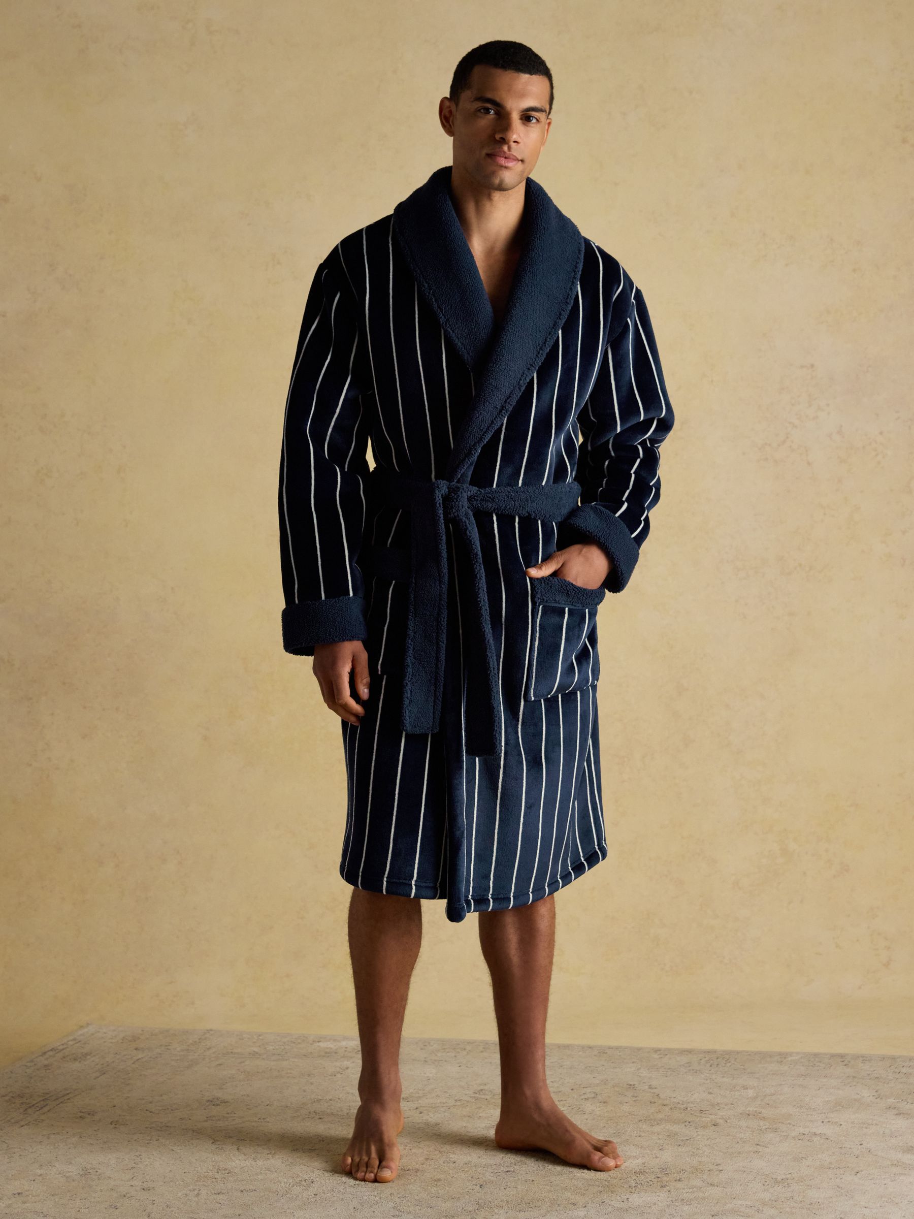 Montague Navy Fleece Dressing Gown - Image 3 of 9