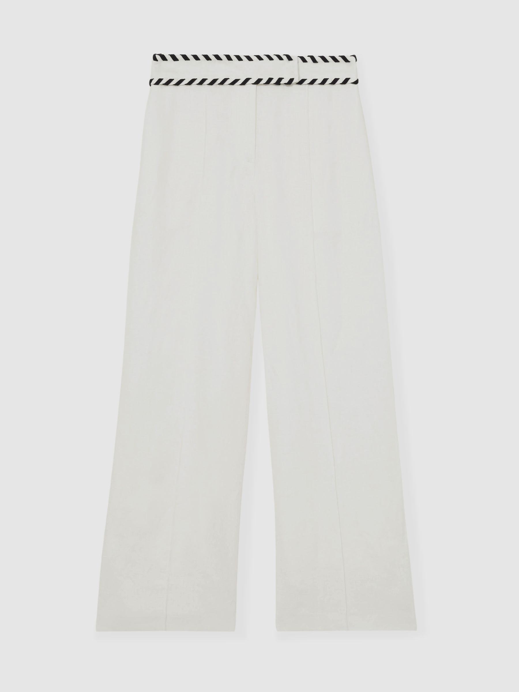 Pantalon ample à point roulé en lin, blanc - Image 2 of 6