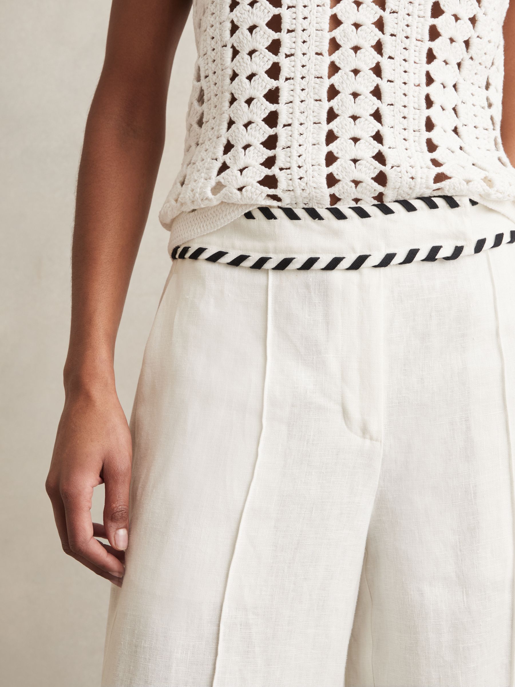 Linen Wide-Leg Whipstitch Trousers in White - image 4