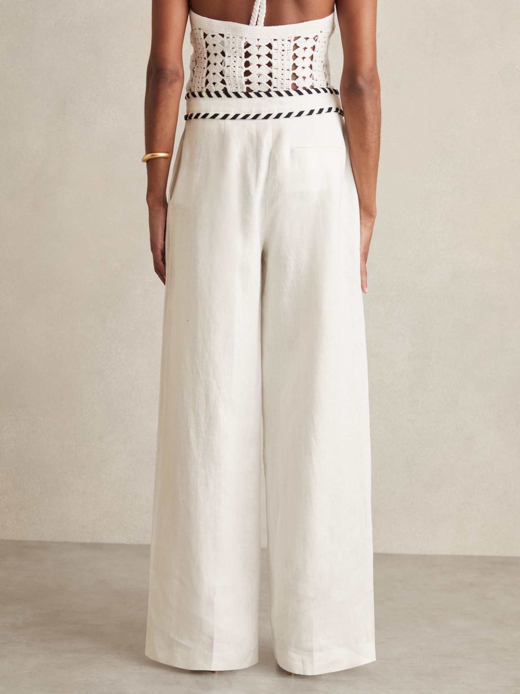 Pantalon ample à point roulé en lin, blanc - Image 5 of 6
