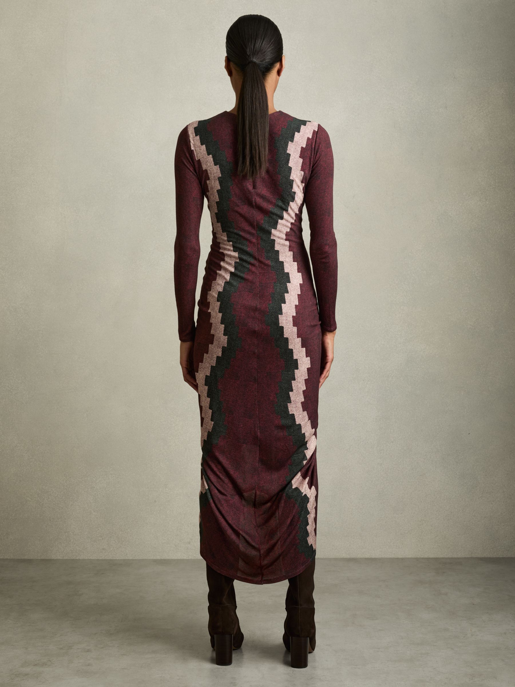 Petite Jersey Ruched Printed Dress With Wool in Burgundy - Image 4 of 6