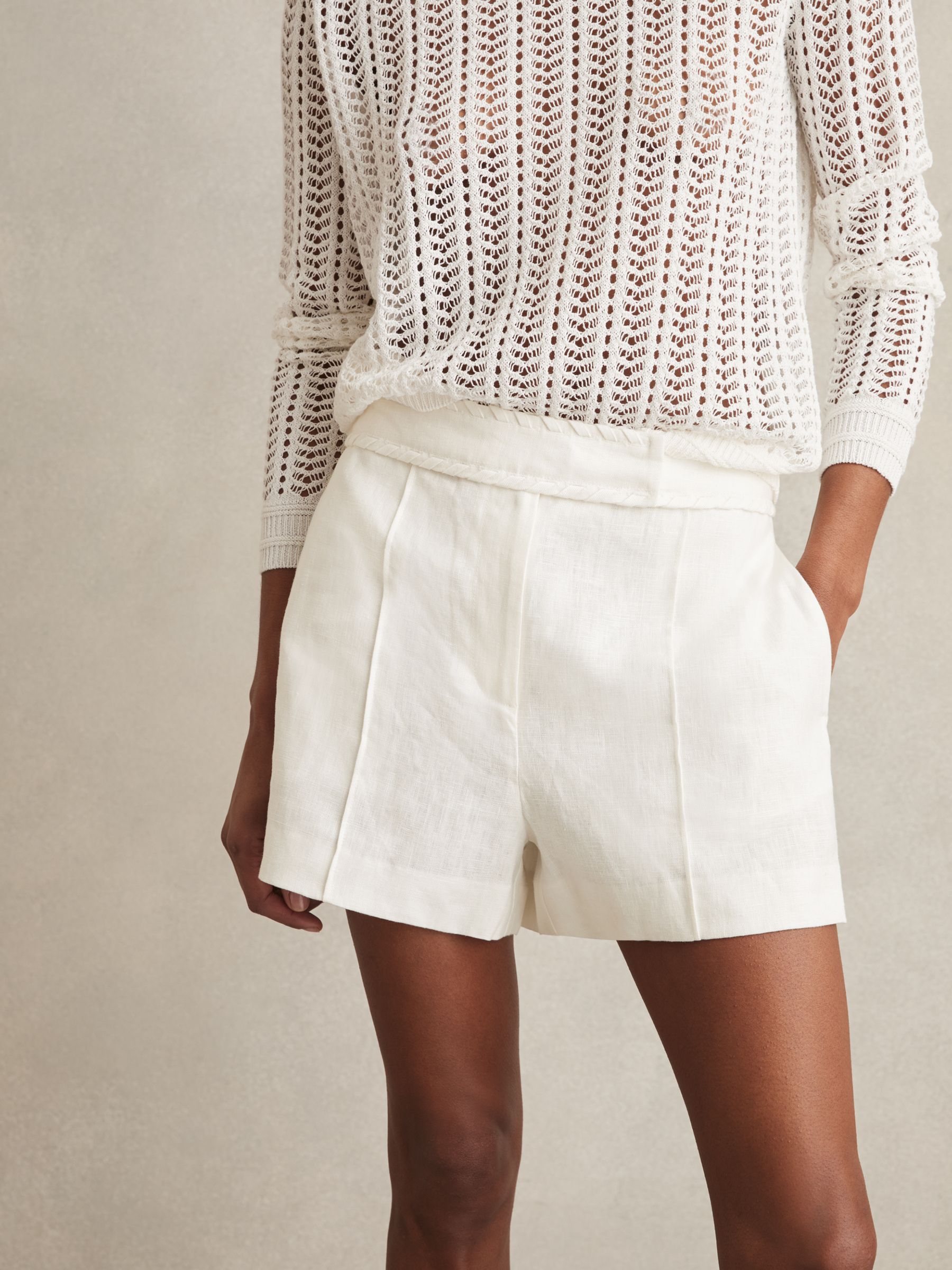 Linen Whipstitch Shorts in White - Image 3 of 6