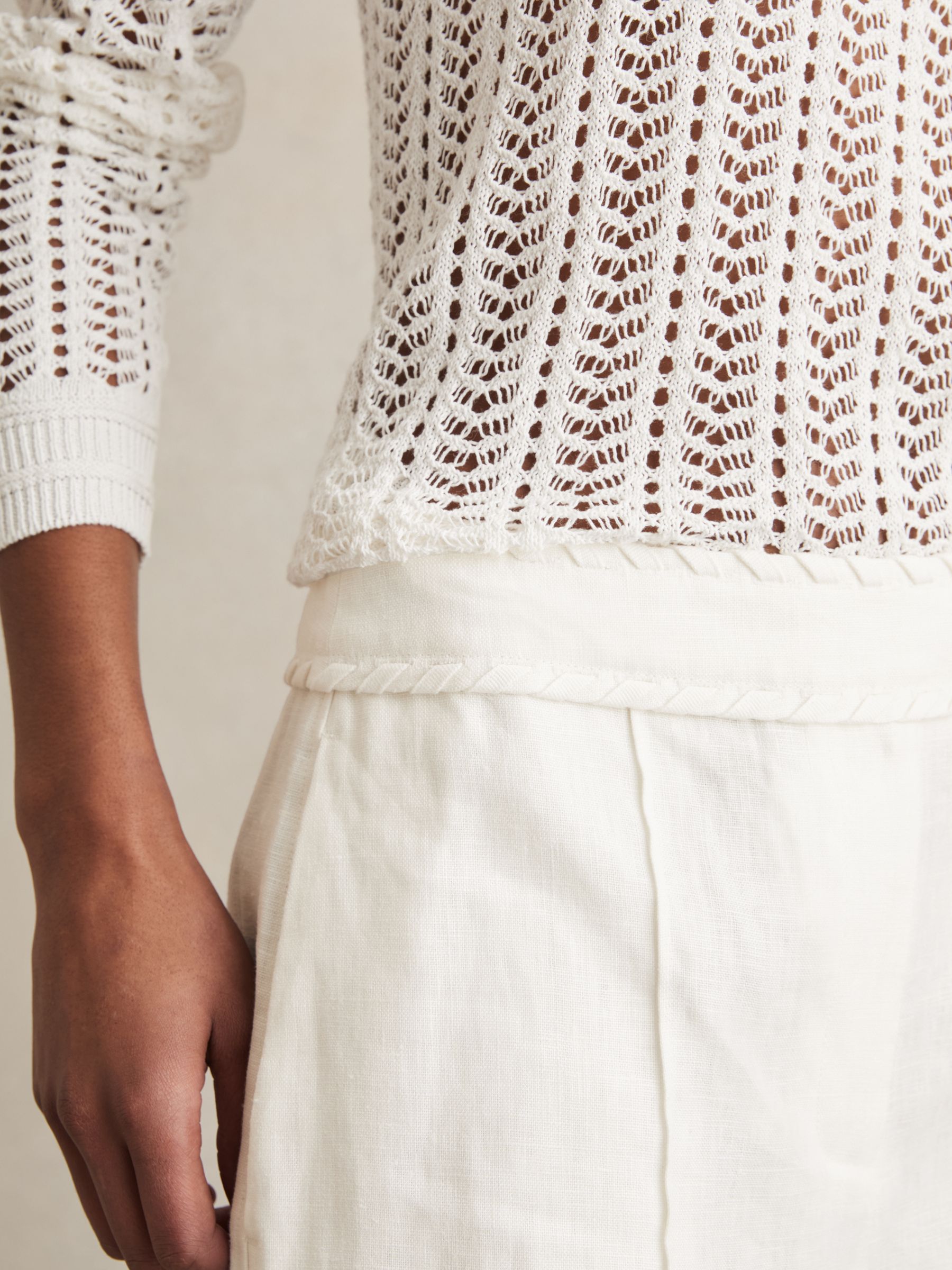 Linen Whipstitch Shorts in White - Image 4 of 6