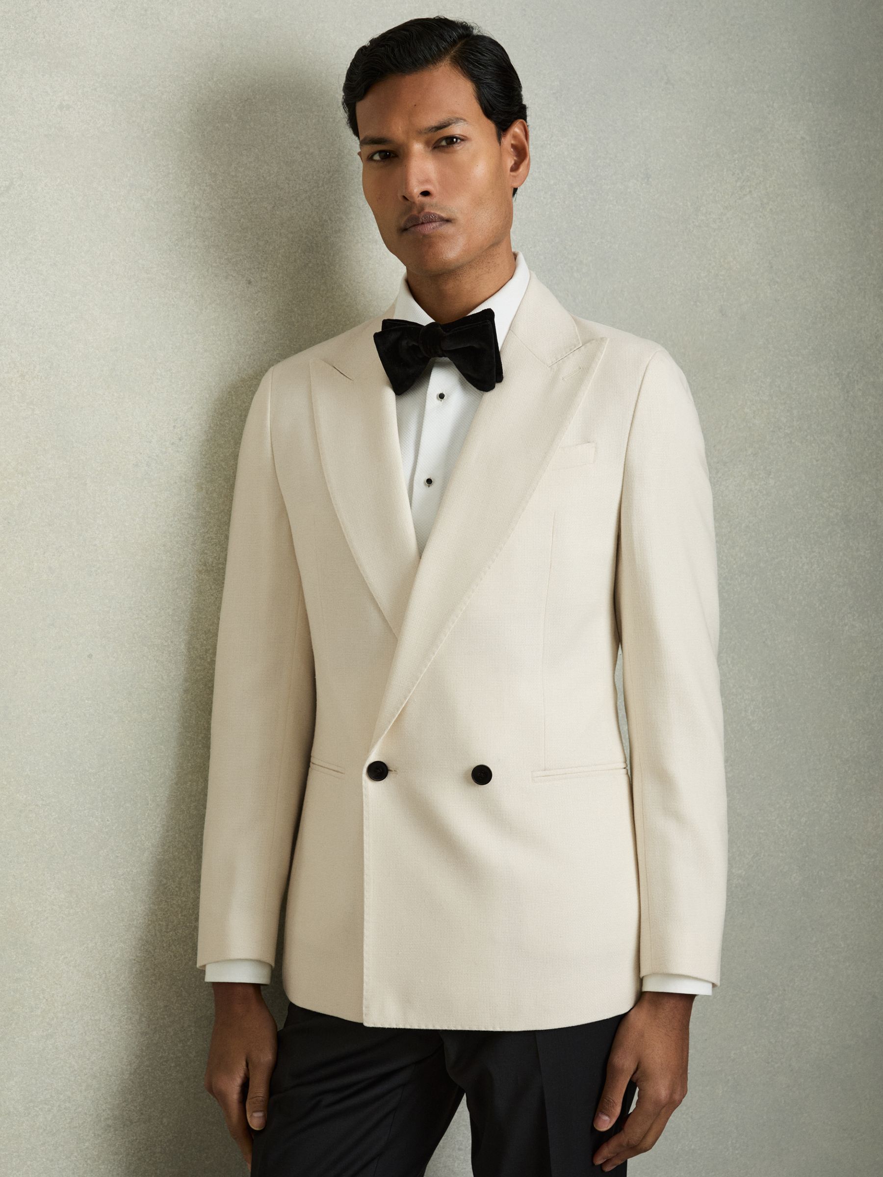 Slim Fit Single-Breasted Stretch Suit Blazer in Ivory White - Image 1 of 11