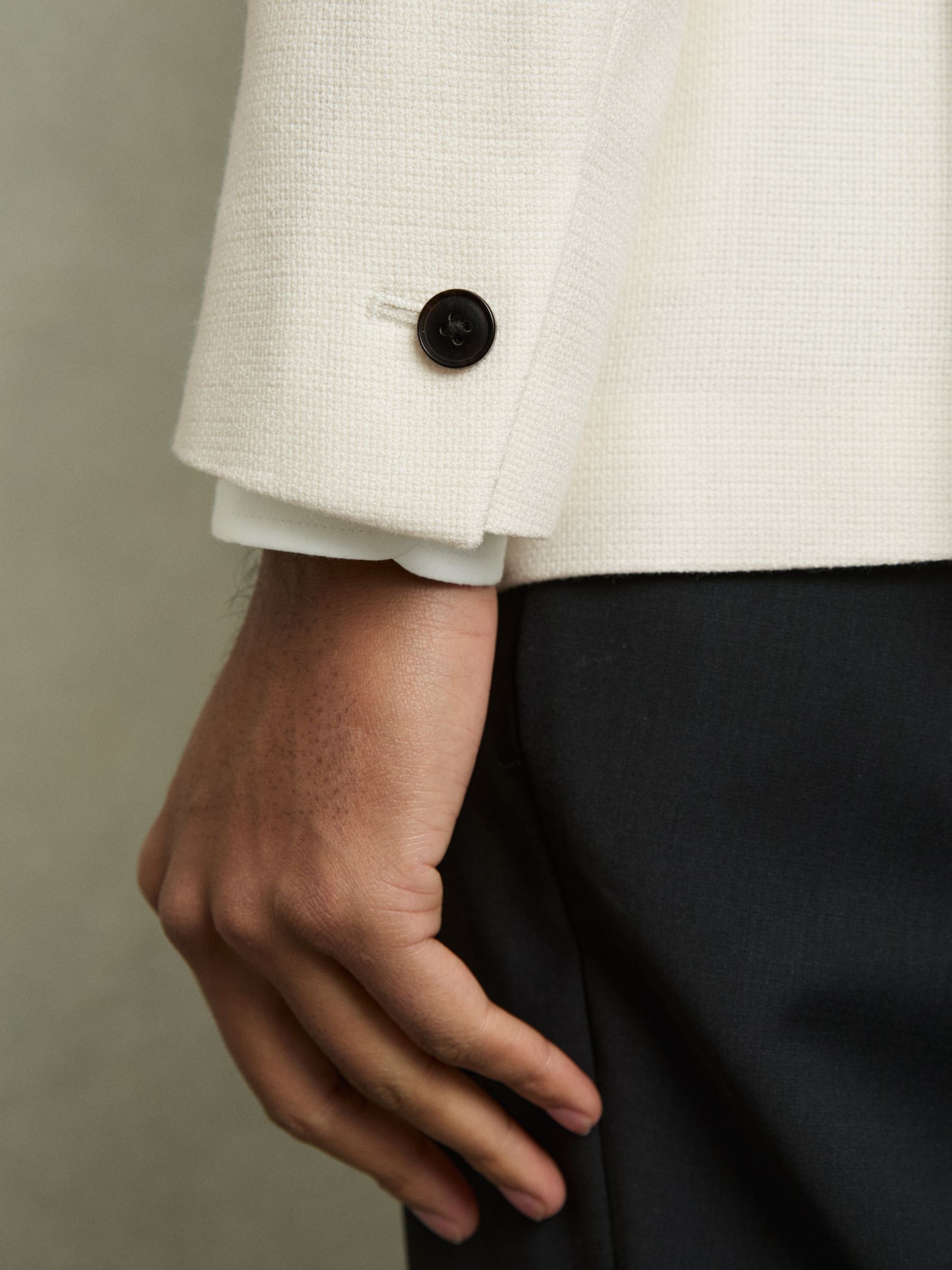 Slim Fit Single-Breasted Stretch Suit Blazer in Ivory White - Image 8 of 11