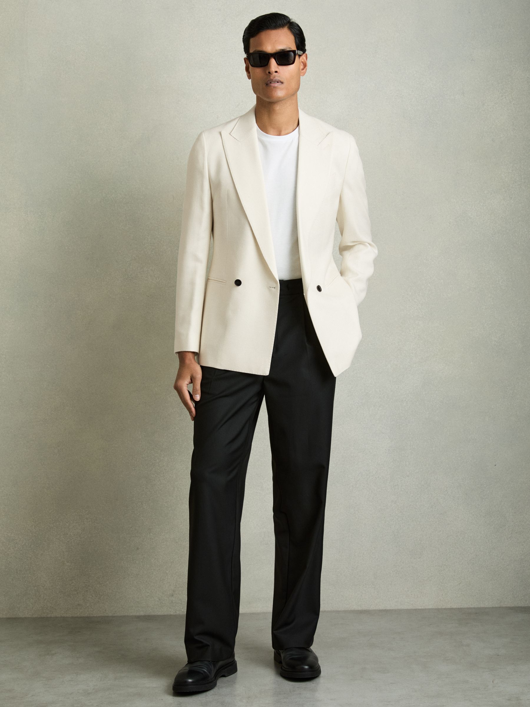 Slim Fit Single-Breasted Stretch Suit Blazer in Ivory White - Image 9 of 11