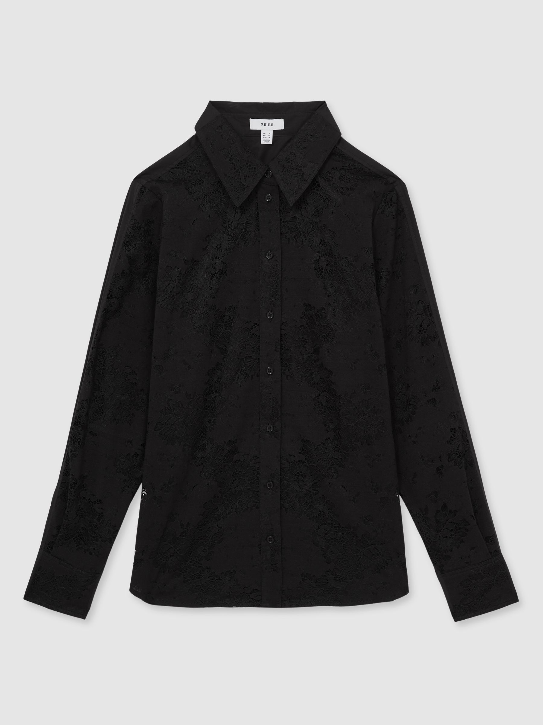 Lace-Front Shirt With Cotton in Black - Image 2 of 6