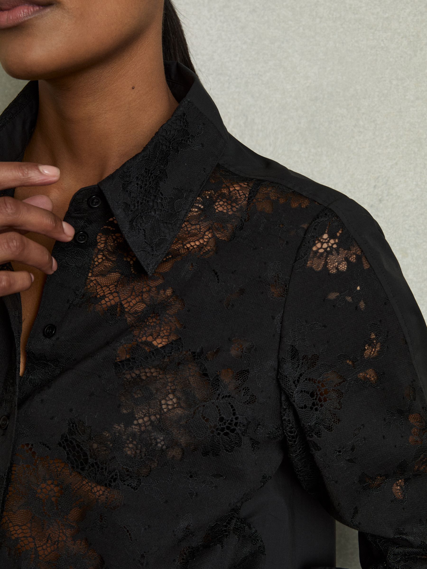Lace-Front Shirt With Cotton in Black - Image 4 of 6