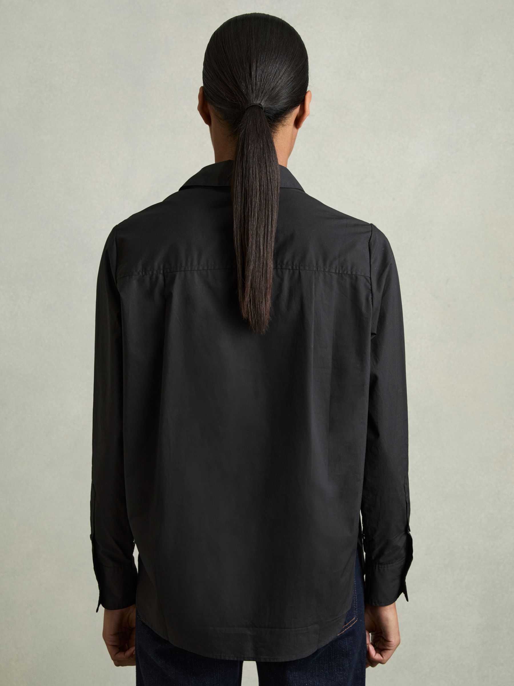 Lace-Front Shirt With Cotton in Black - Image 5 of 6