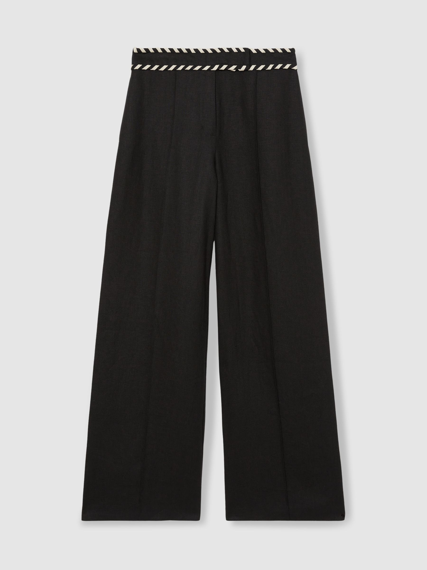 Linen Wide-Leg Whipstitch Trousers in Black - Image 2 of 6