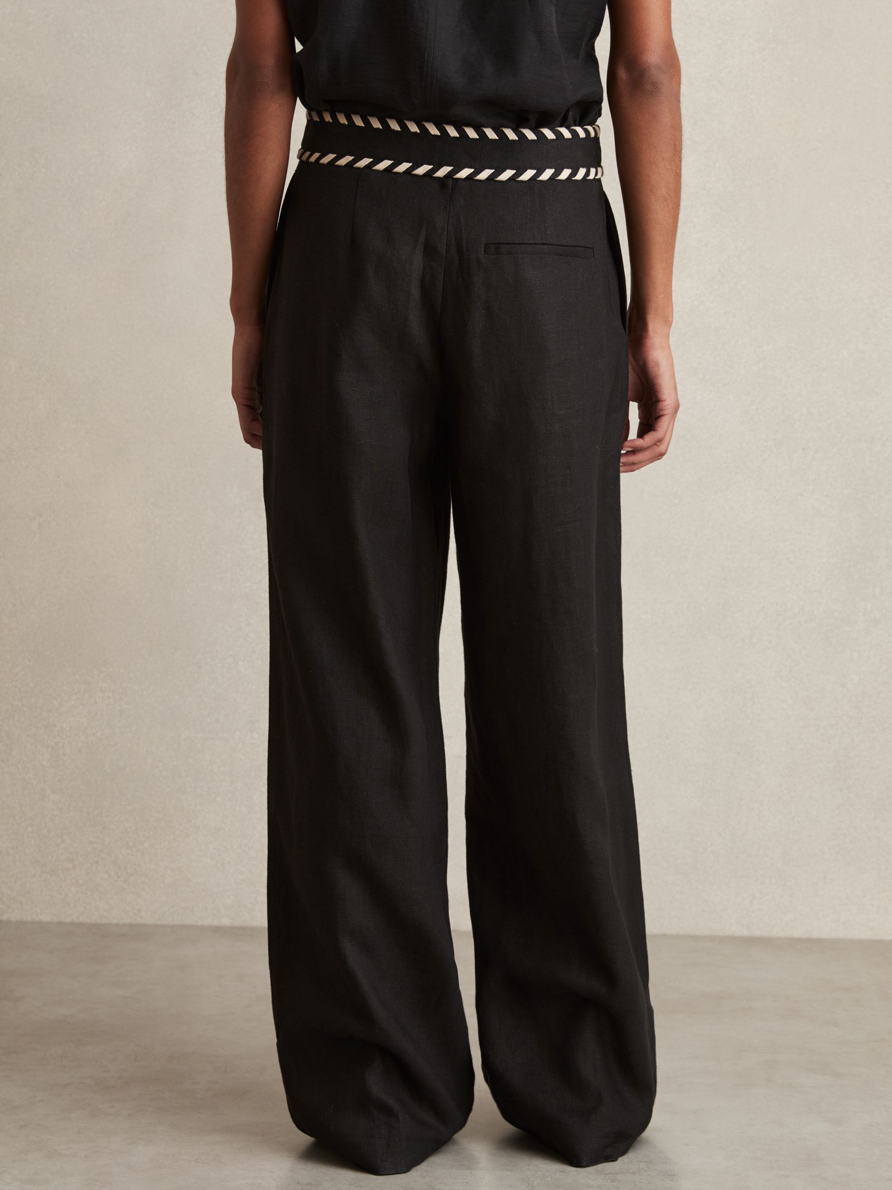 Linen Wide-Leg Whipstitch Trousers in Black - Image 5 of 6