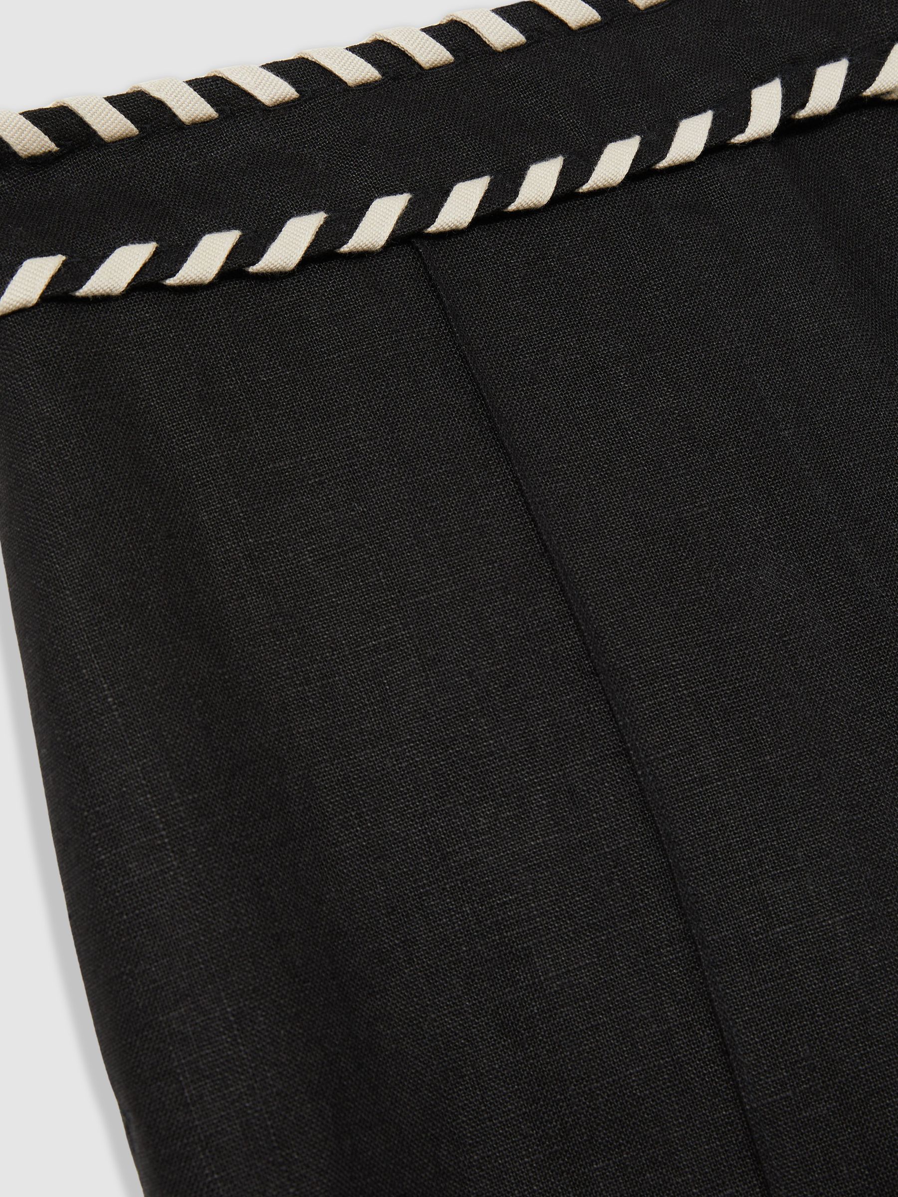 Linen Wide-Leg Whipstitch Trousers in Black - Image 6 of 6