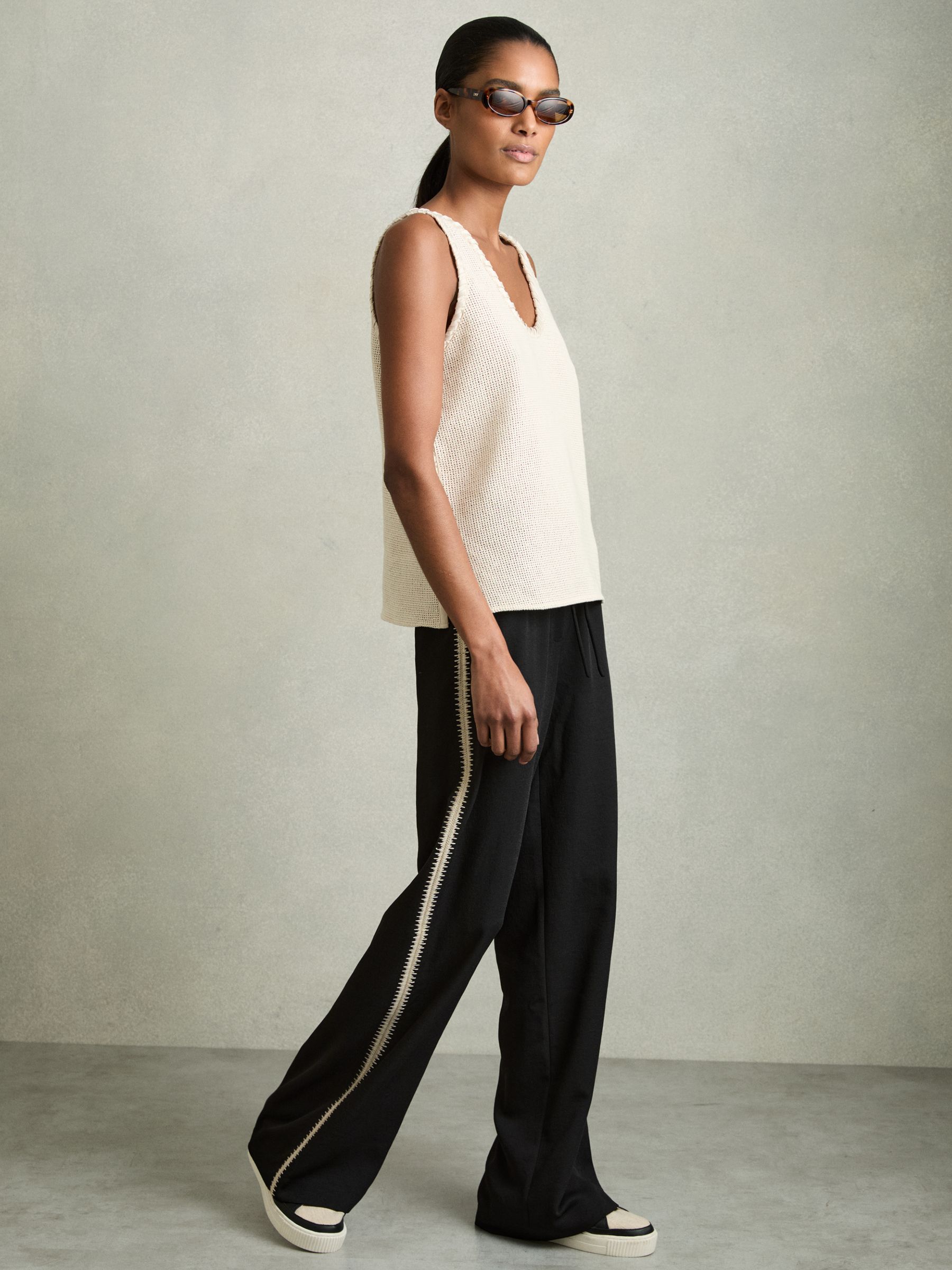 Petite Wide-Leg Embroidered Trousers in Black - Image 1 of 7