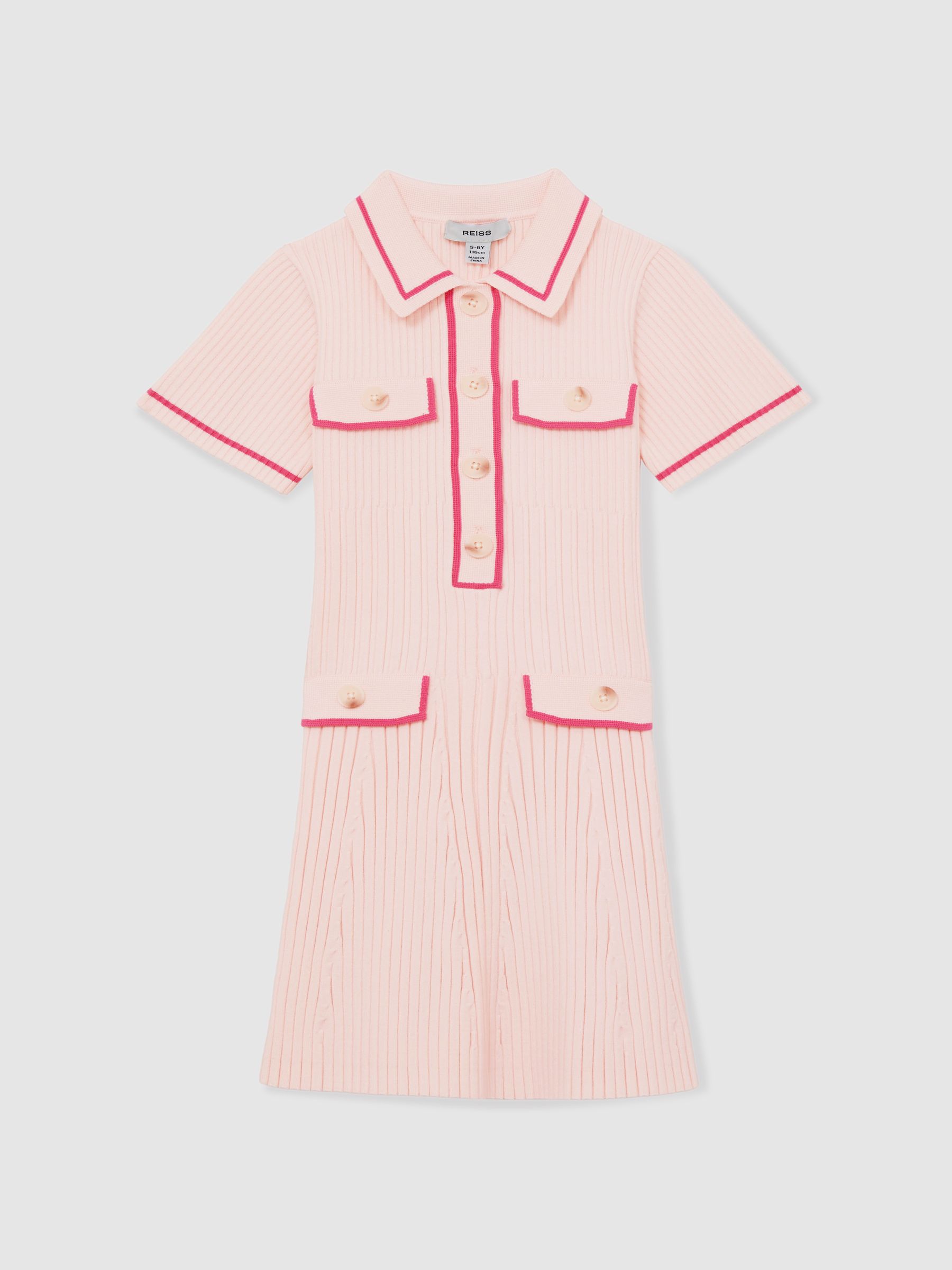 13-14 yrs Rib-Knit Button-Down Dress in Pink - Image 1 of 4