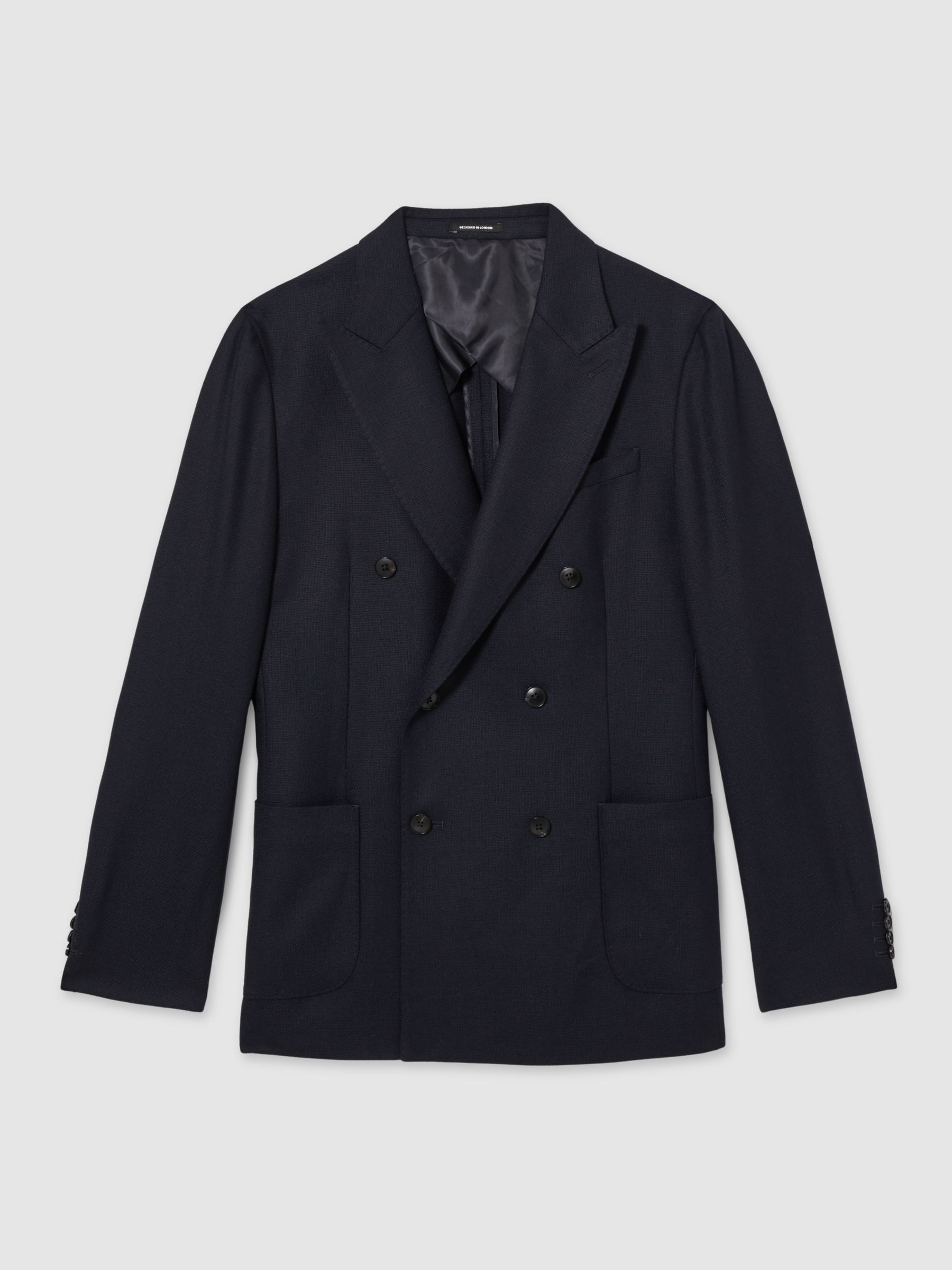 Slim-Fit Double-Breasted Textured Wool-Blend Suit Blazer in Navy - Image 3 of 8