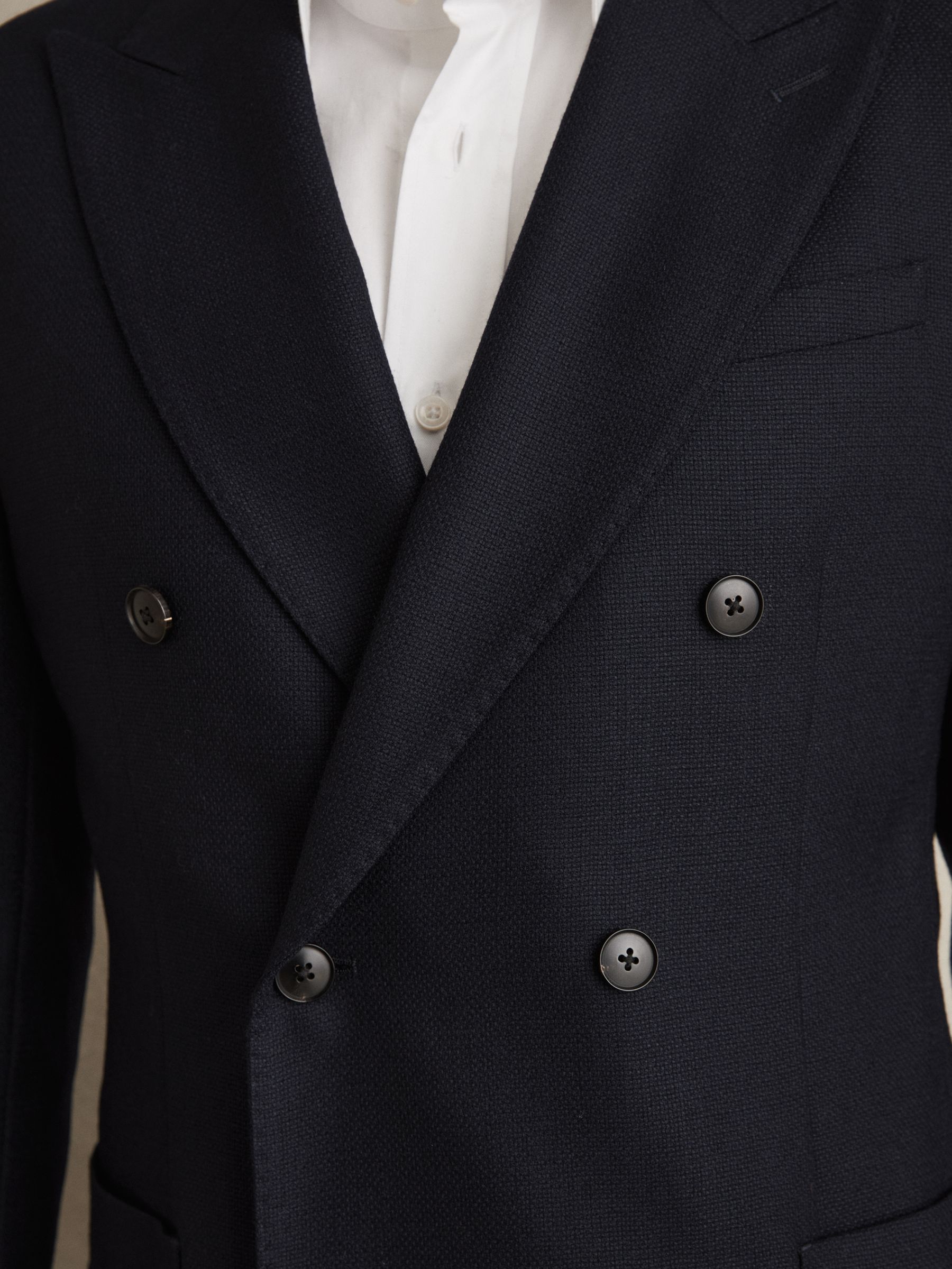 Slim-Fit Double-Breasted Textured Wool-Blend Suit Blazer in Navy - Image 4 of 8