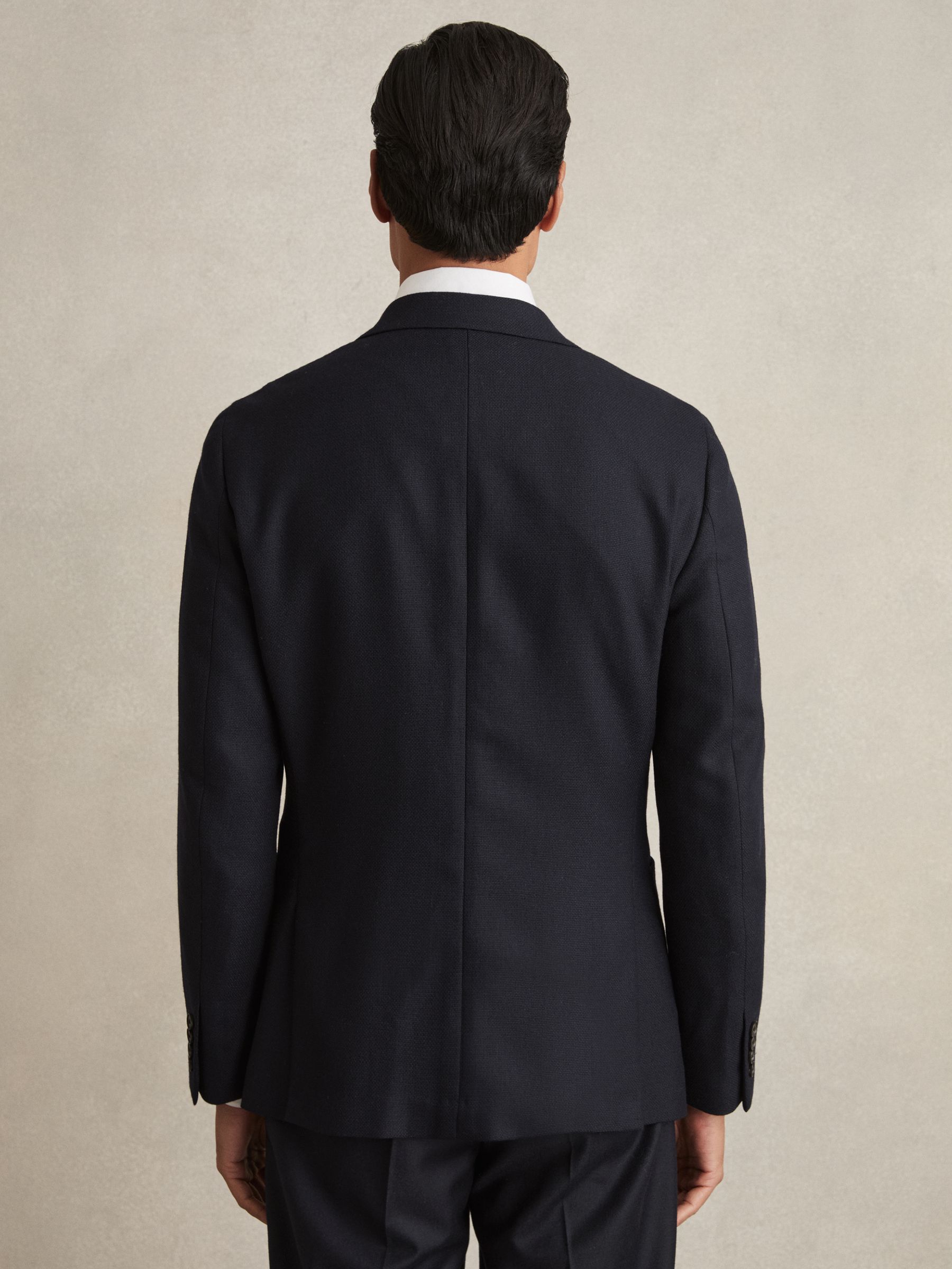 Slim-Fit Double-Breasted Textured Wool-Blend Suit Blazer in Navy - Image 6 of 8
