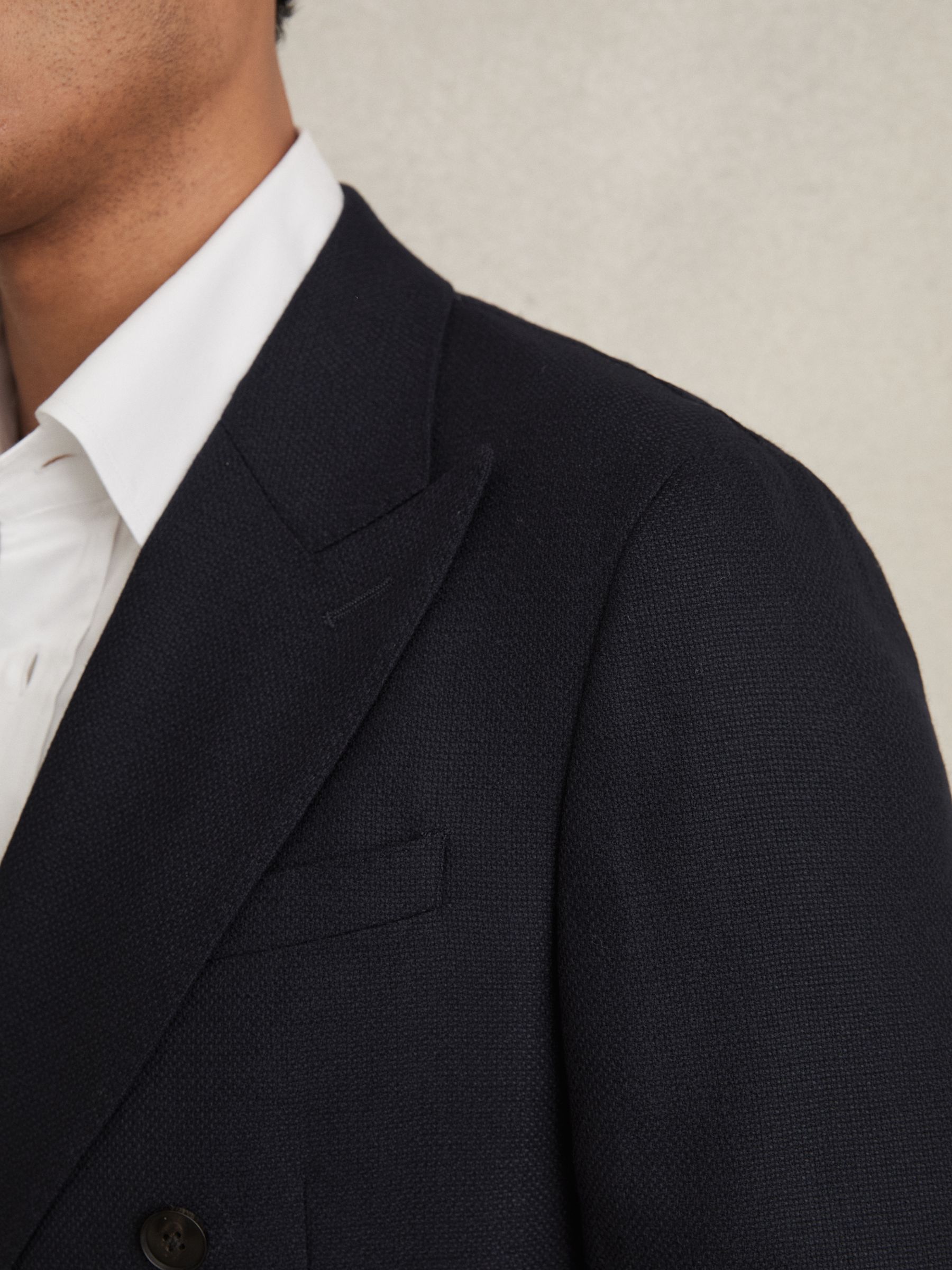 Slim-Fit Double-Breasted Textured Wool-Blend Suit Blazer in Navy - Image 7 of 8