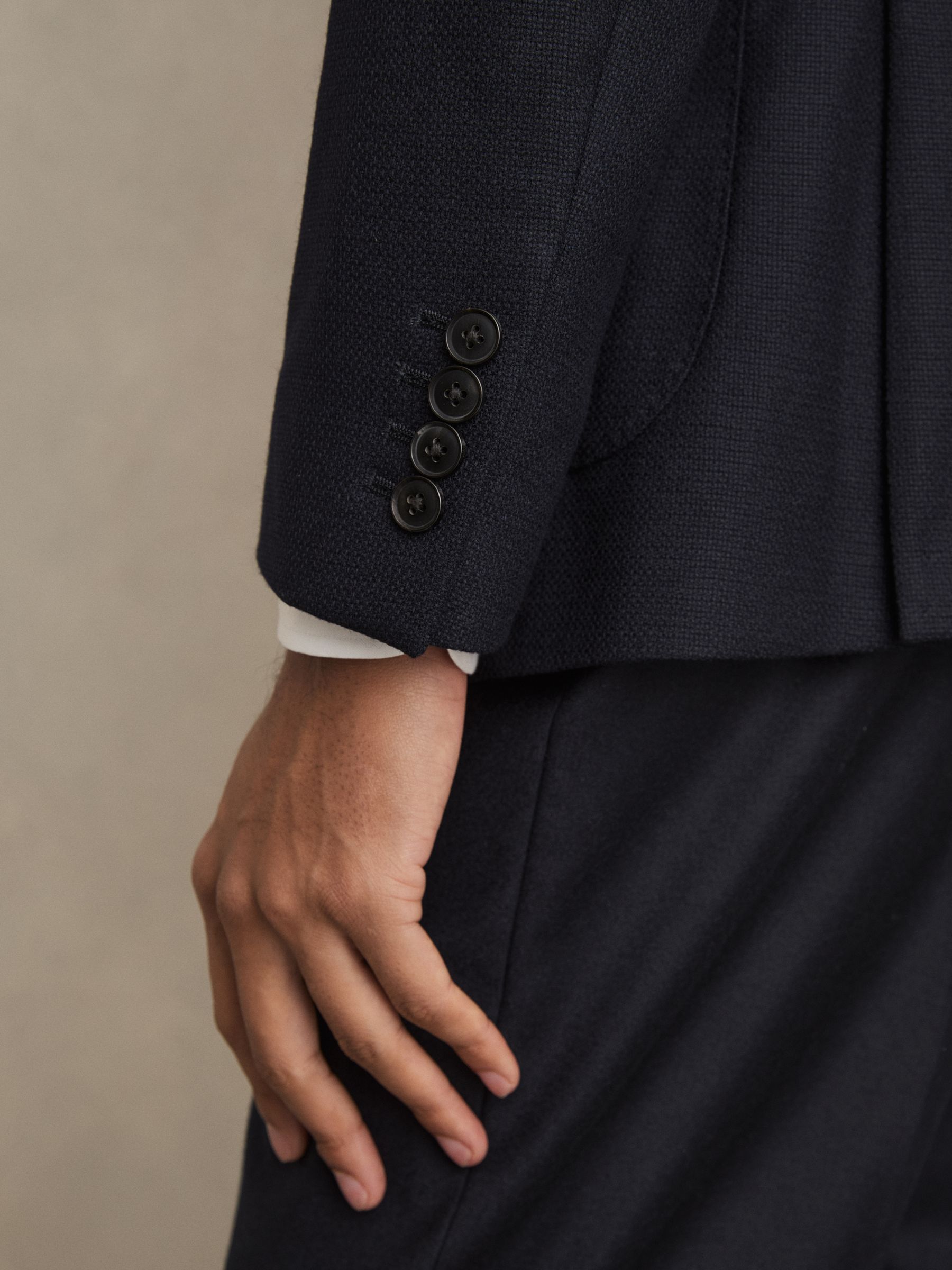 Slim-Fit Double-Breasted Textured Wool-Blend Suit Blazer in Navy - Image 8 of 8