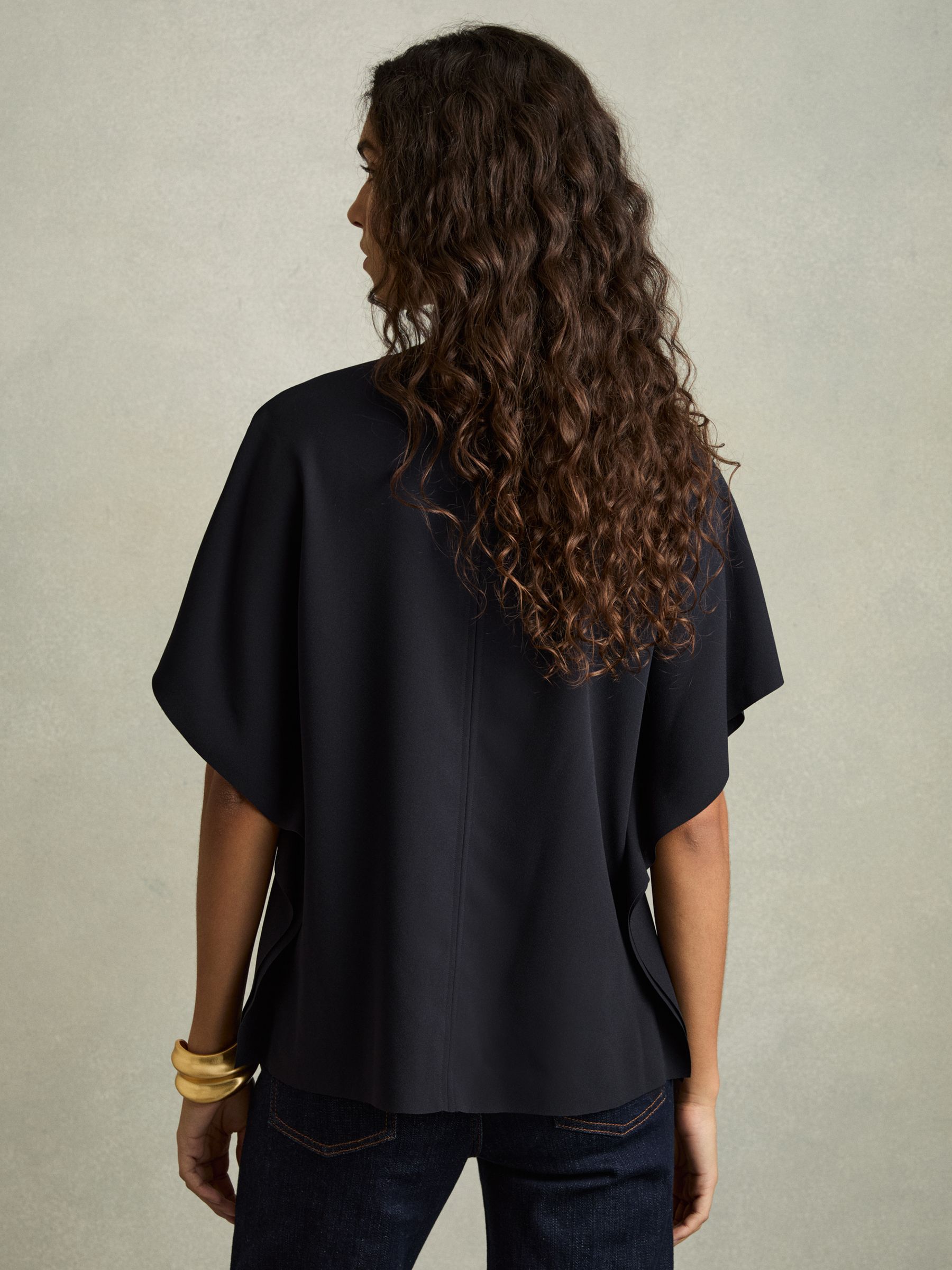 Draped Sleeve Top in Navy - Image 5 of 8